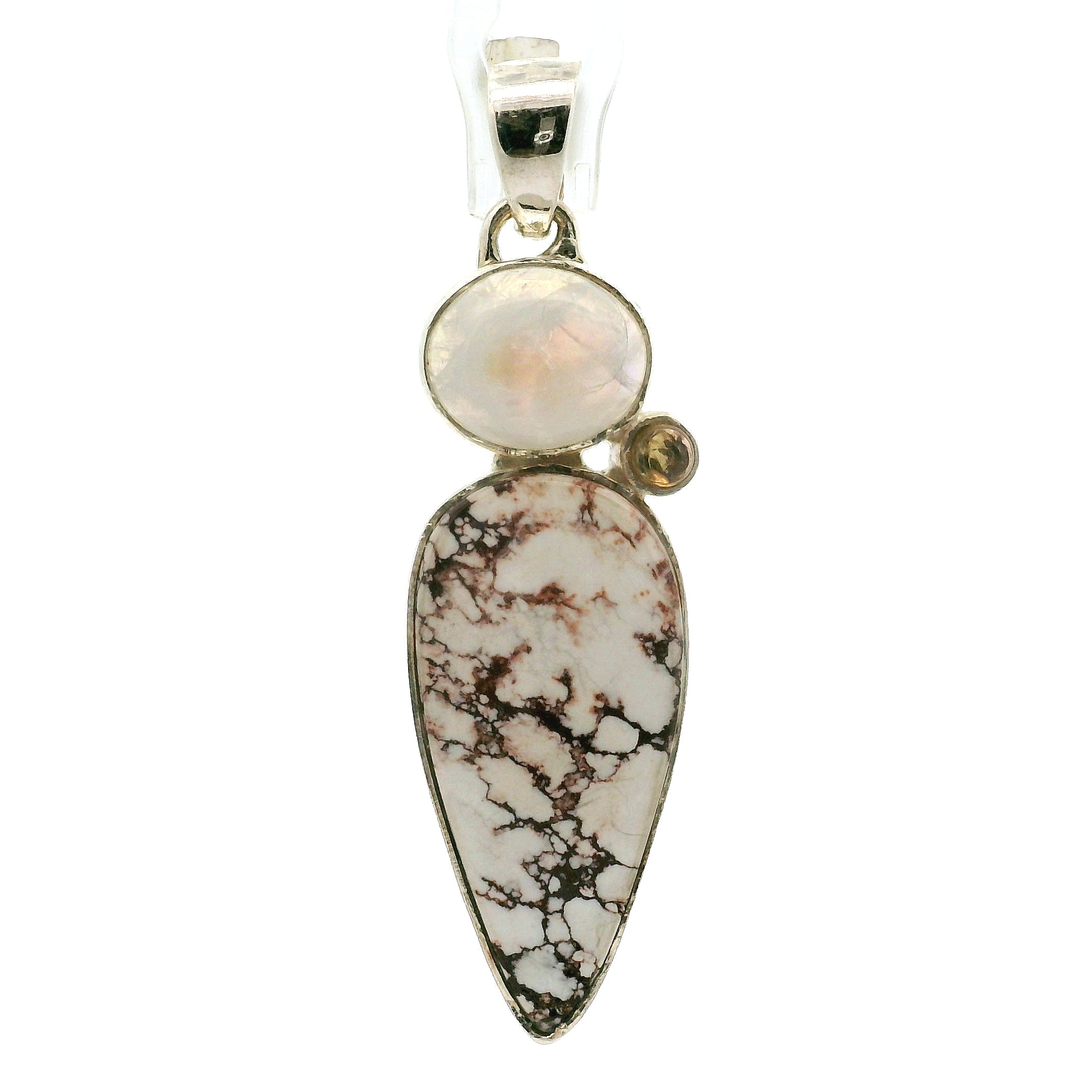 Rainbow Moonstone Multi-Stone Pendant .925 Silver for Intuition and Energetic Purification