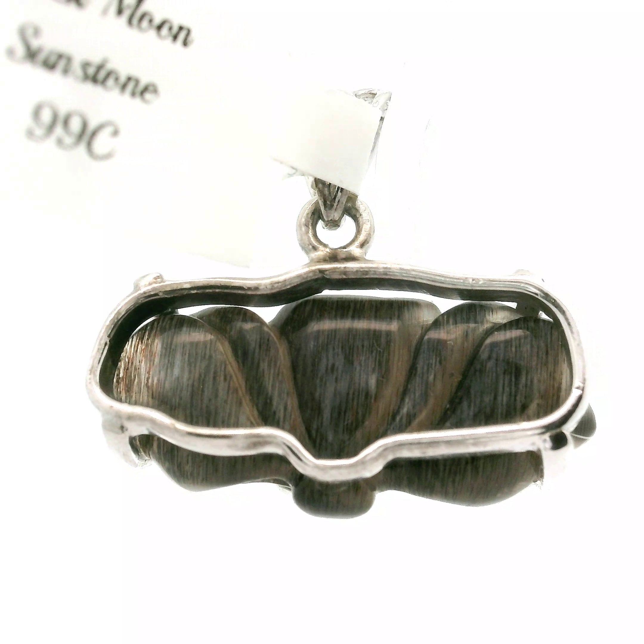 Black Moonstone with Sunstone Lotus Pendant .925 Silver for New Beginnings and Protection