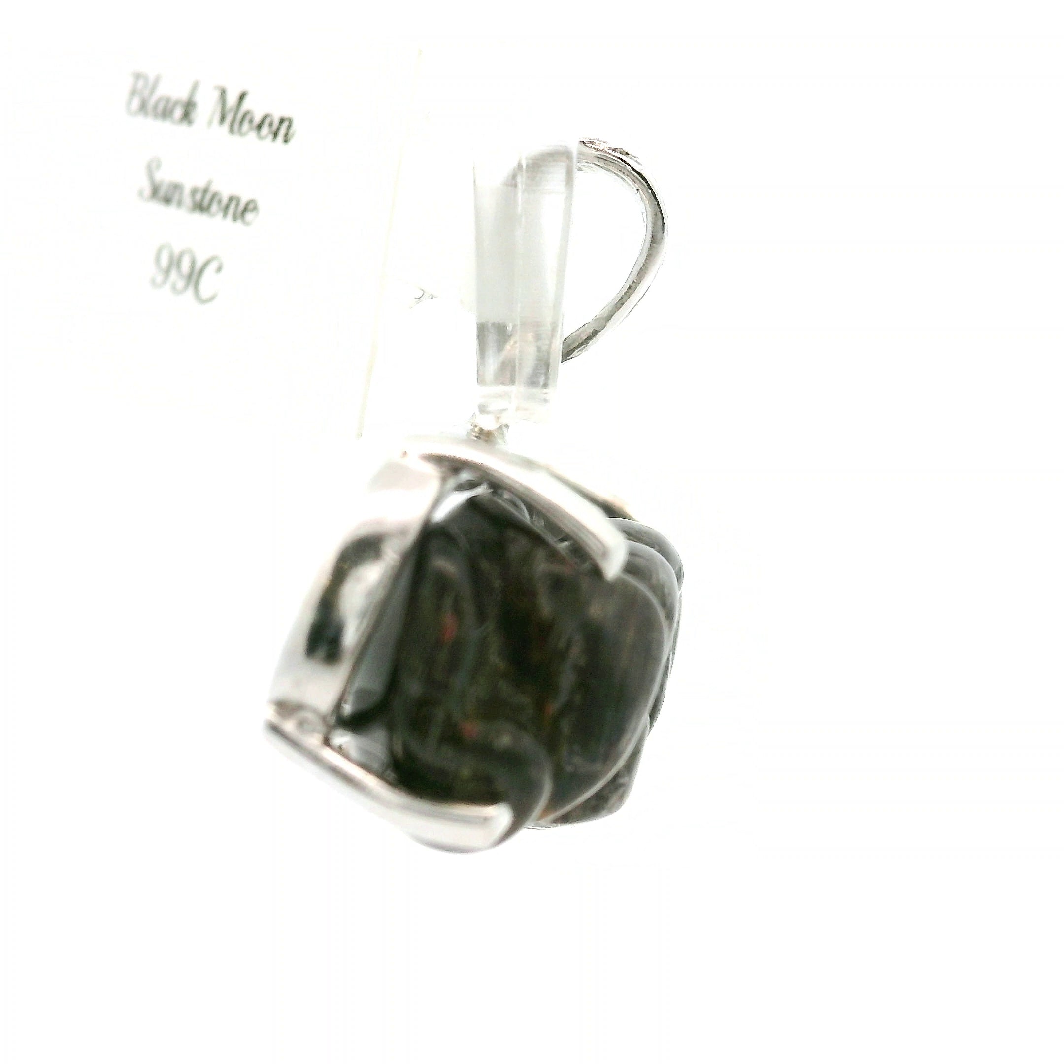 Black Moonstone with Sunstone Lotus Pendant .925 Silver for New Beginnings and Protection