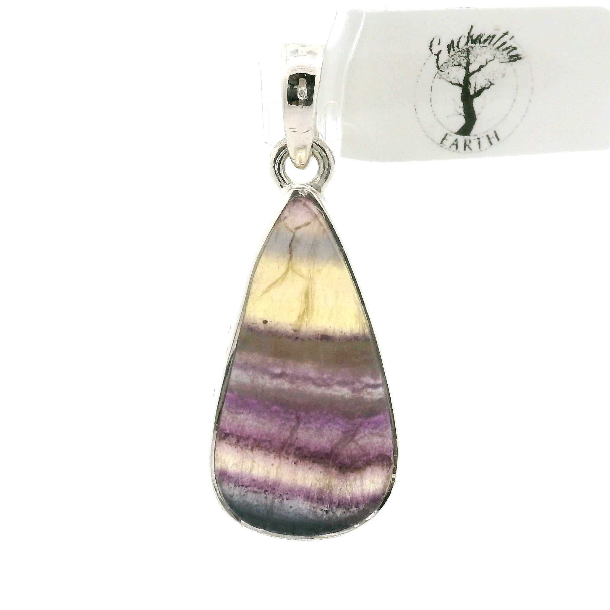 Rainbow Fluorite Pendant .925 Silver for Clearing Energy Fields and Focusing on your Goals
