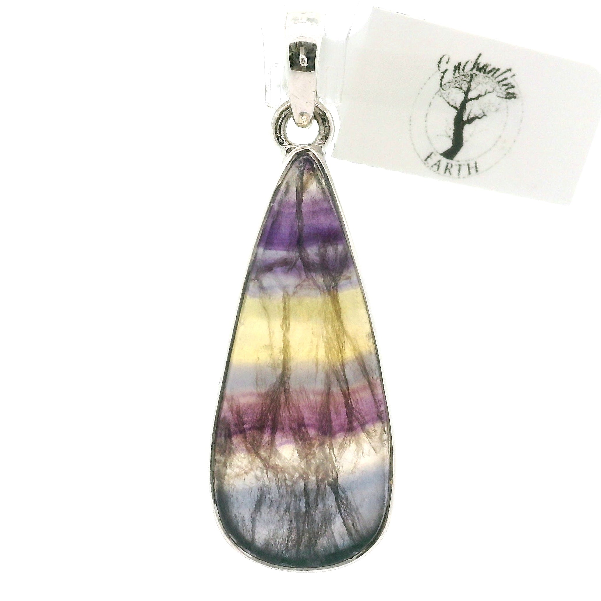 Rainbow Fluorite Pendant .925 Silver for Clearing Energy Fields and Focusing on your Goals