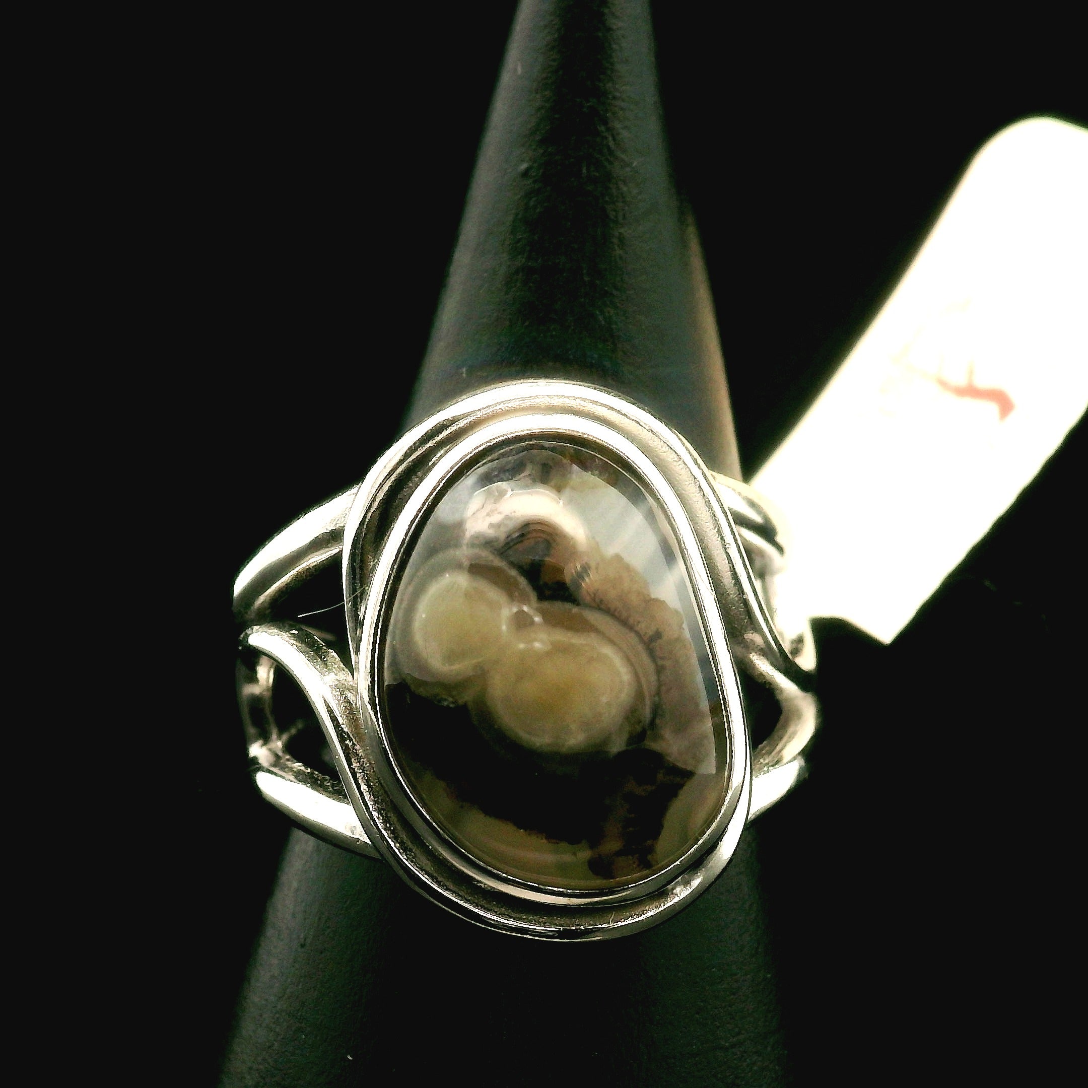 Orbicular Jasper Cuff Ring .925 Silver for Joy and Peace