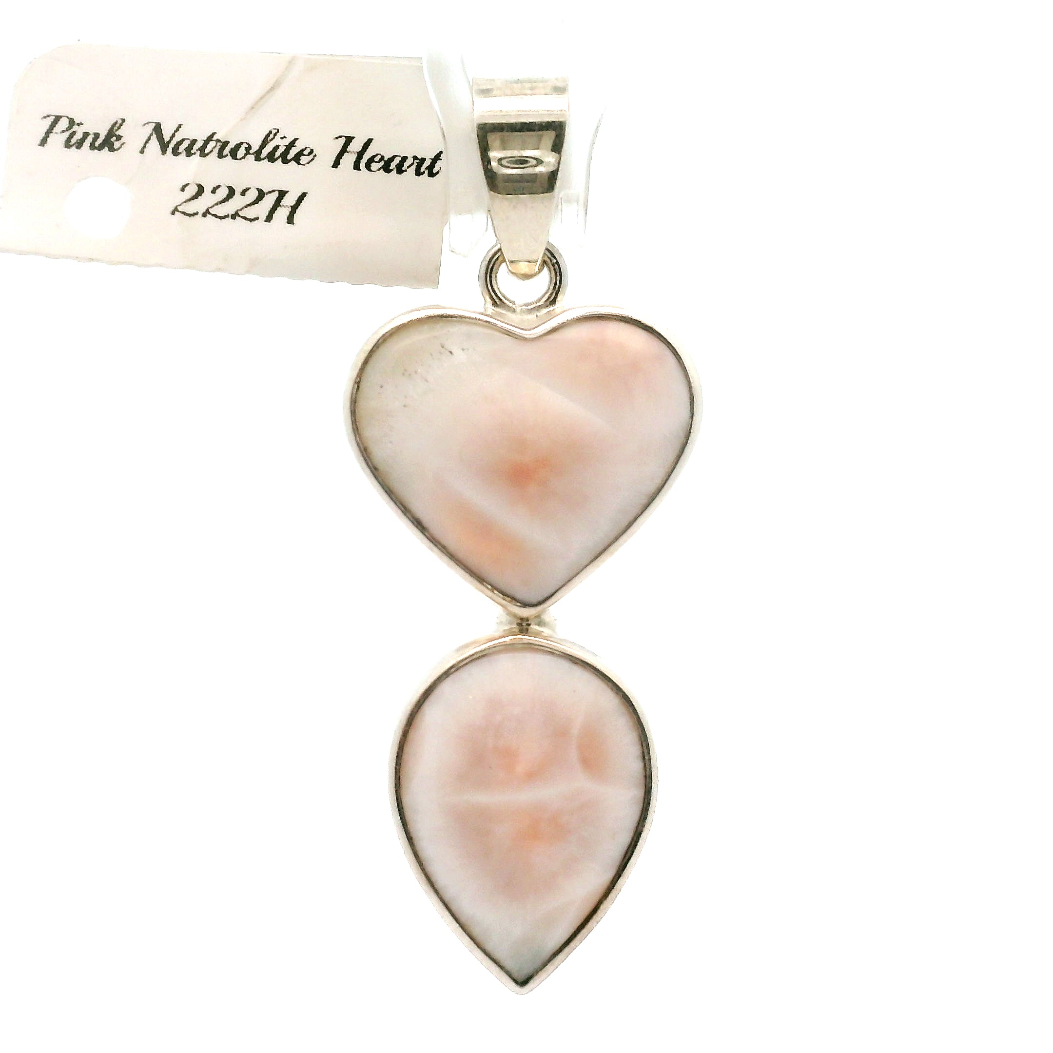 Pink Natrolite Heart Pendant .925 Silver for Channeling, Psychic Abilities and Awakening of your Third Eye Chakra