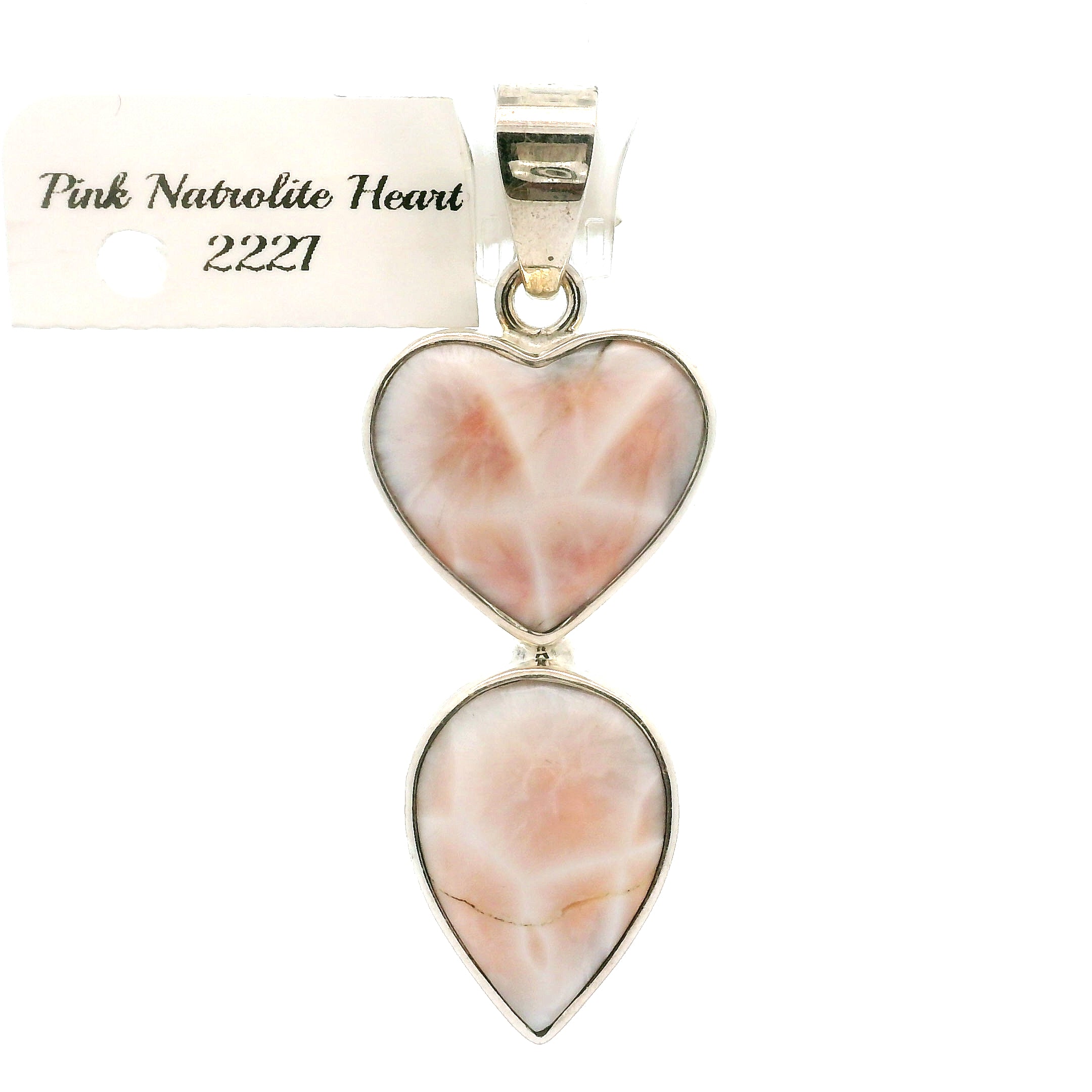 Pink Natrolite Heart Pendant .925 Silver for Channeling, Psychic Abilities and Awakening of your Third Eye Chakra
