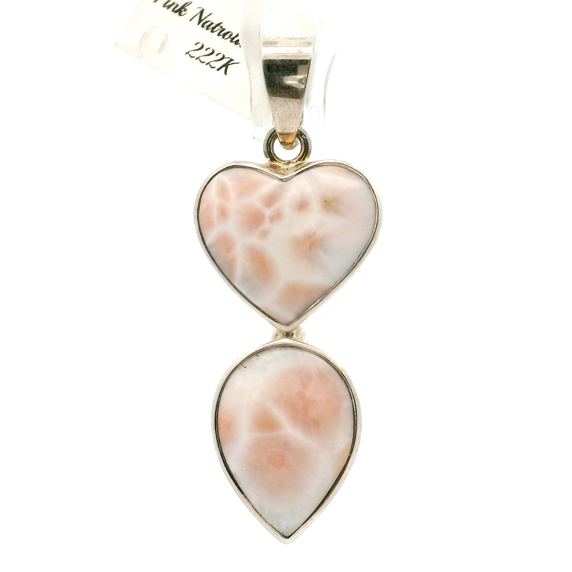 Pink Natrolite Heart Pendant .925 Silver for Channeling, Psychic Abilities and Awakening of your Third Eye Chakra