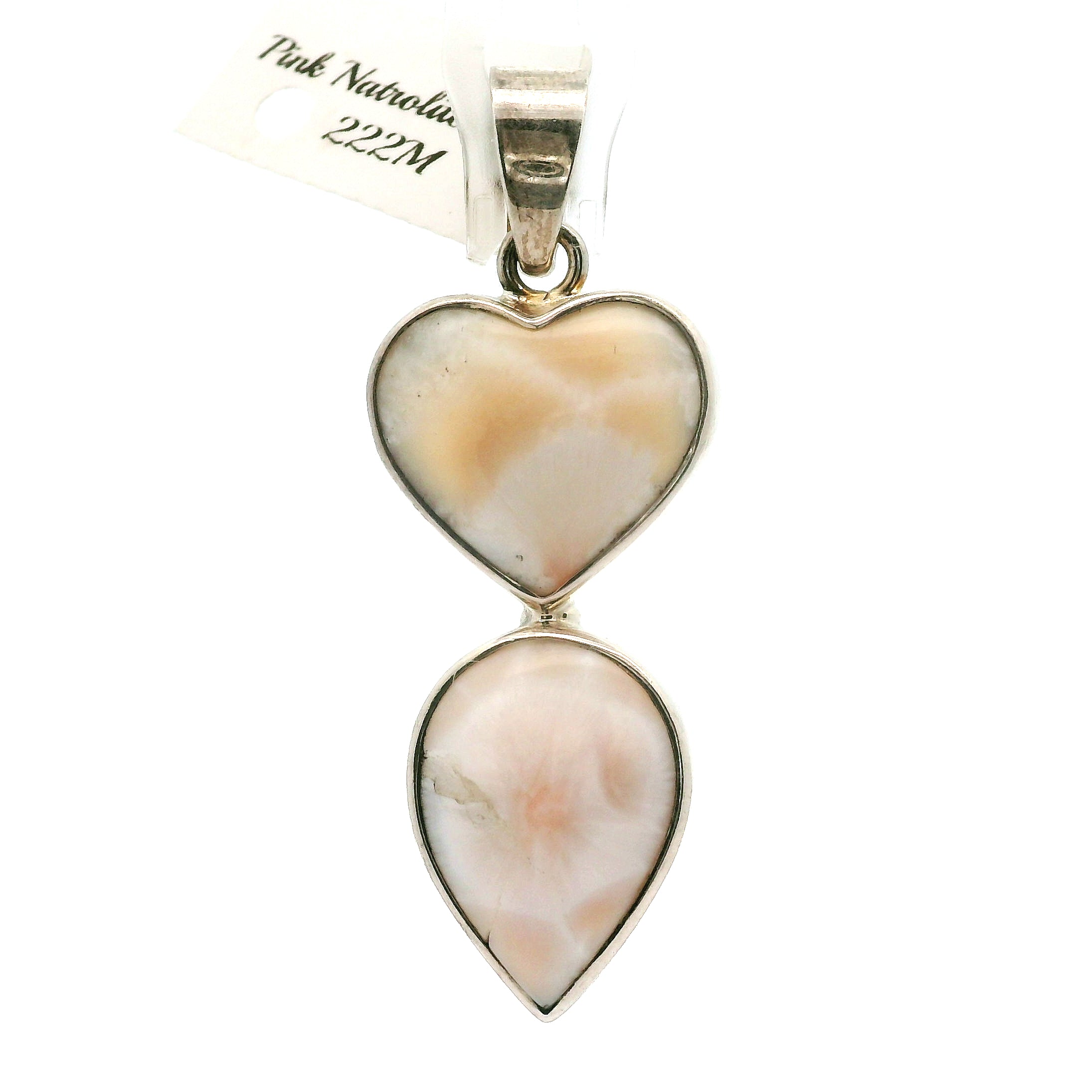 Pink Natrolite Heart Pendant .925 Silver for Channeling, Psychic Abilities and Awakening of your Third Eye Chakra