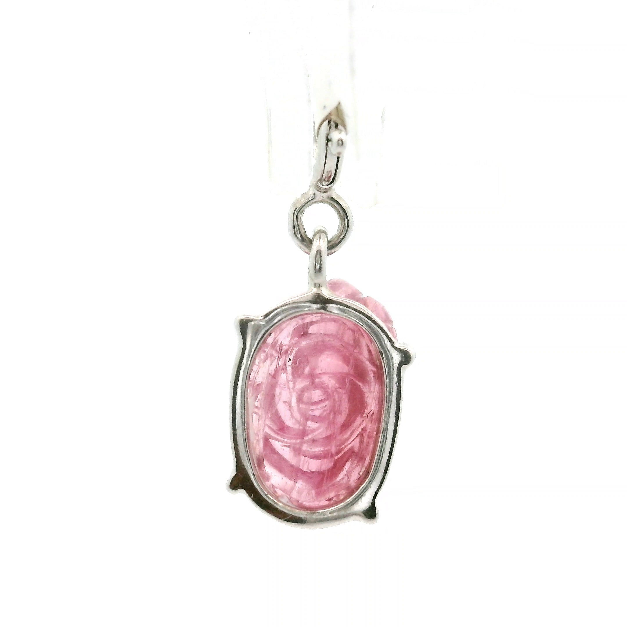 Pink Tourmaline Carved Lotus Charm Pendant .925 Silver for Removing Insecurities and Helping Inspire Creativity