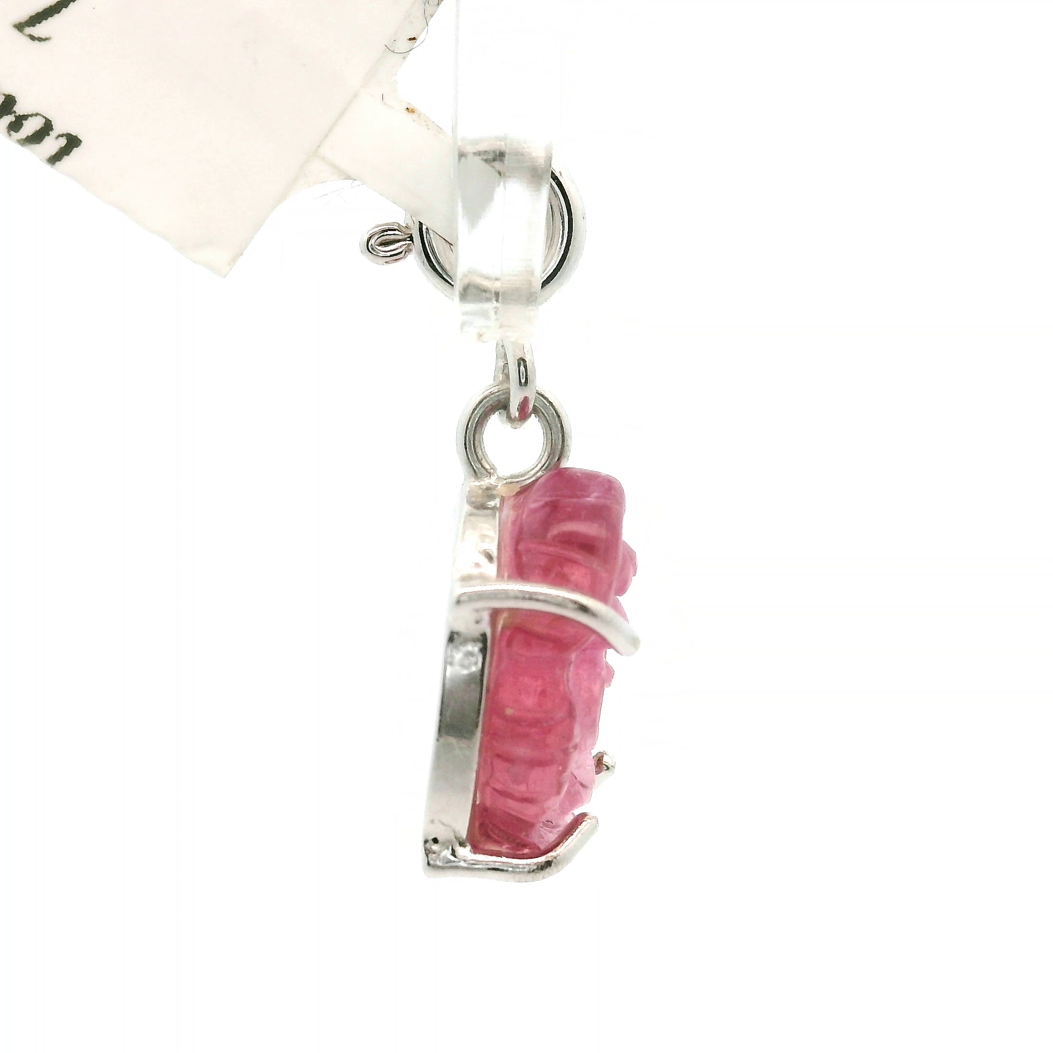 Pink Tourmaline Carved Lotus Charm Pendant .925 Silver for Removing Insecurities and Helping Inspire Creativity