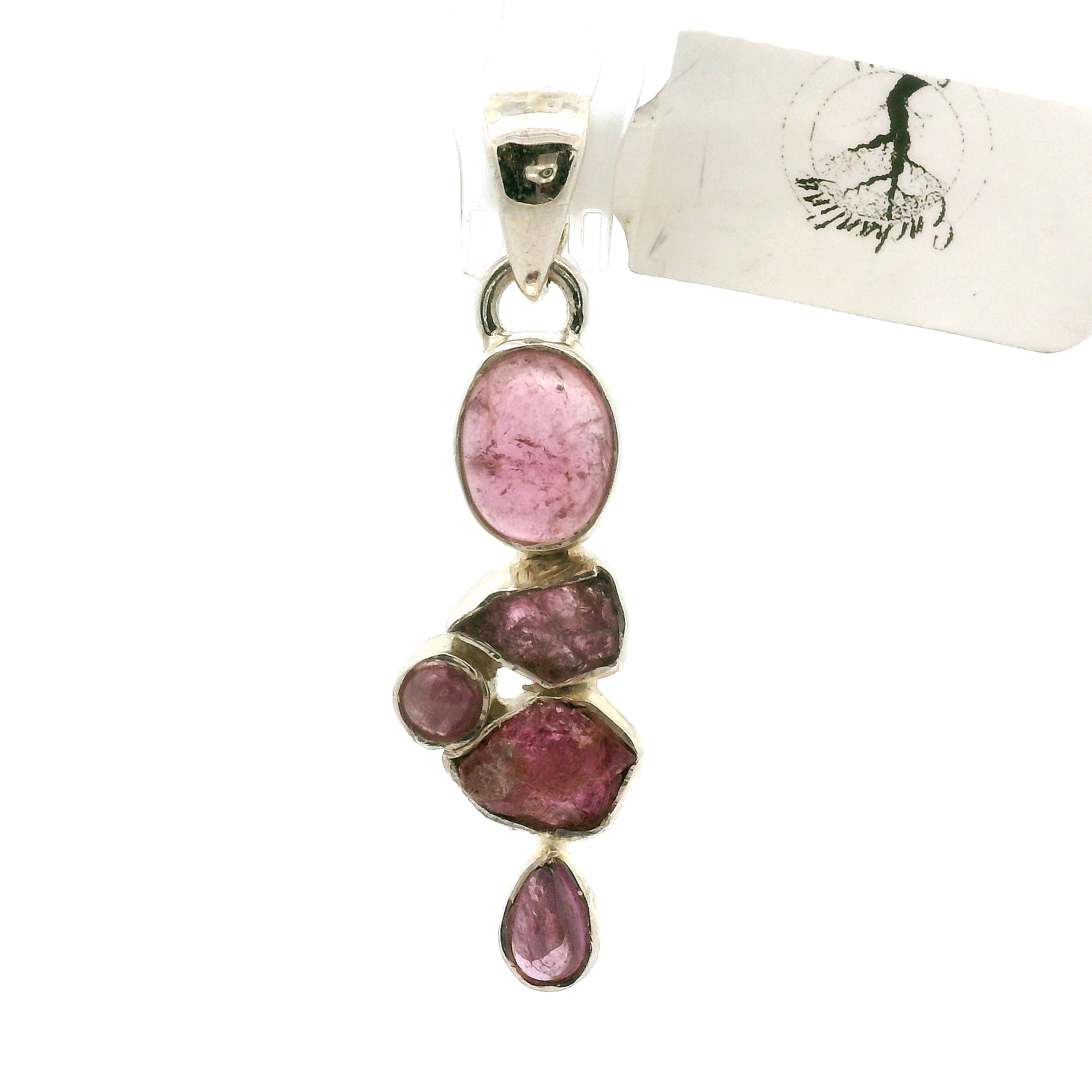 Pink Tourmaline Multi-Stone Pendant .925 Silver for Removing Insecurities and Helping Inspire Creativity
