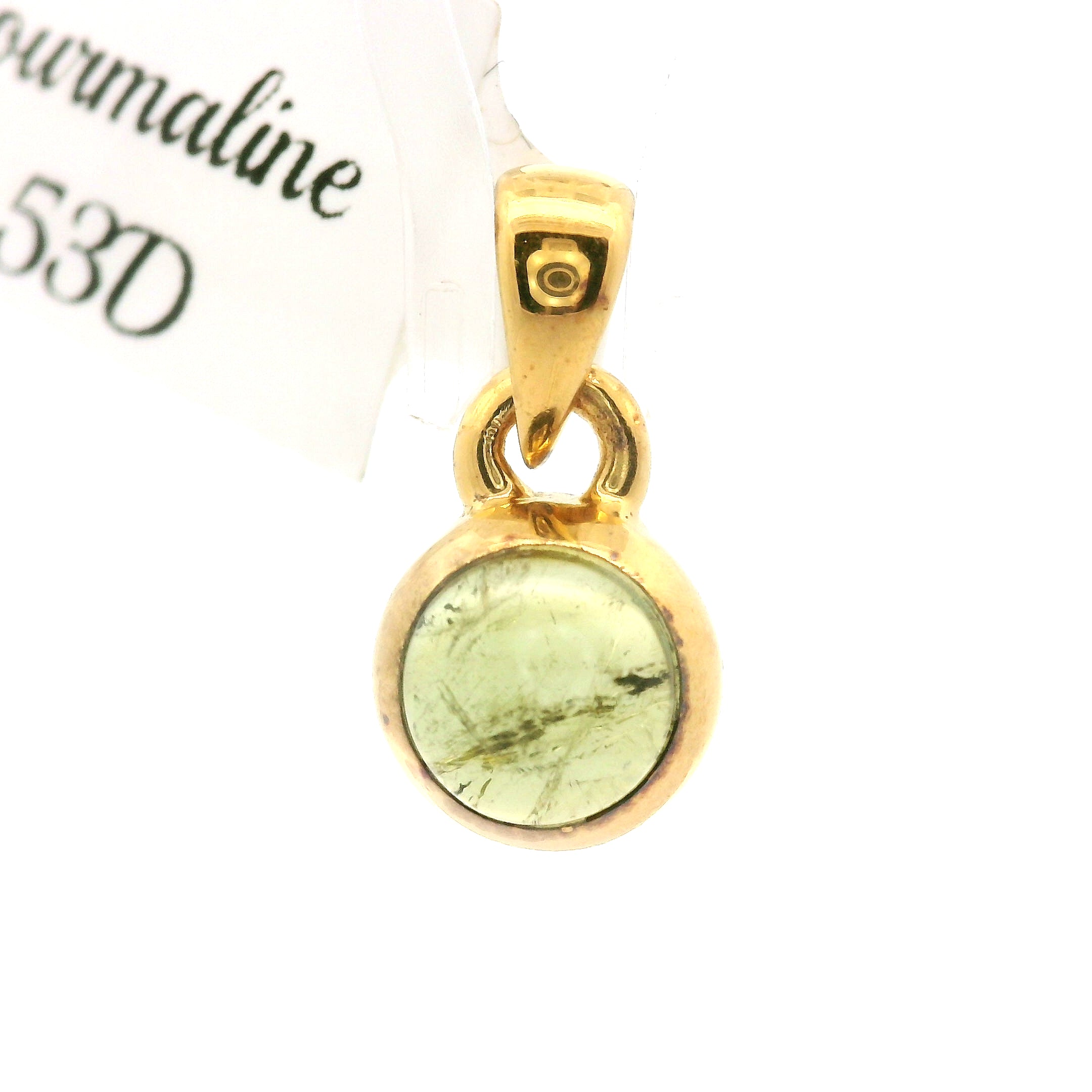 Green Tourmaline Mini Pendant .925 Silver with Gold Plating for Removing Insecurities and Helping Inspire Creativity