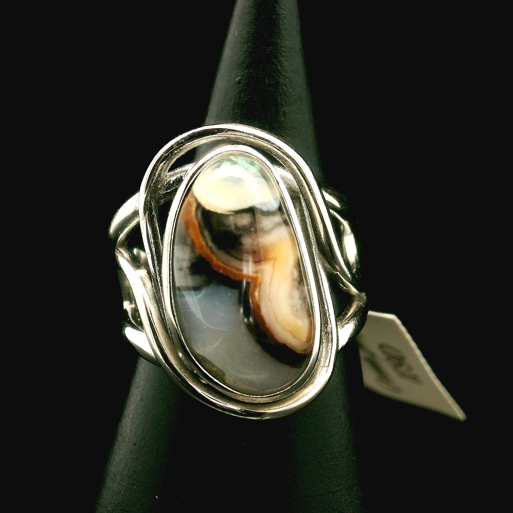 Orbicular Jasper Cuff Ring .925 Silver for Joy and Peace