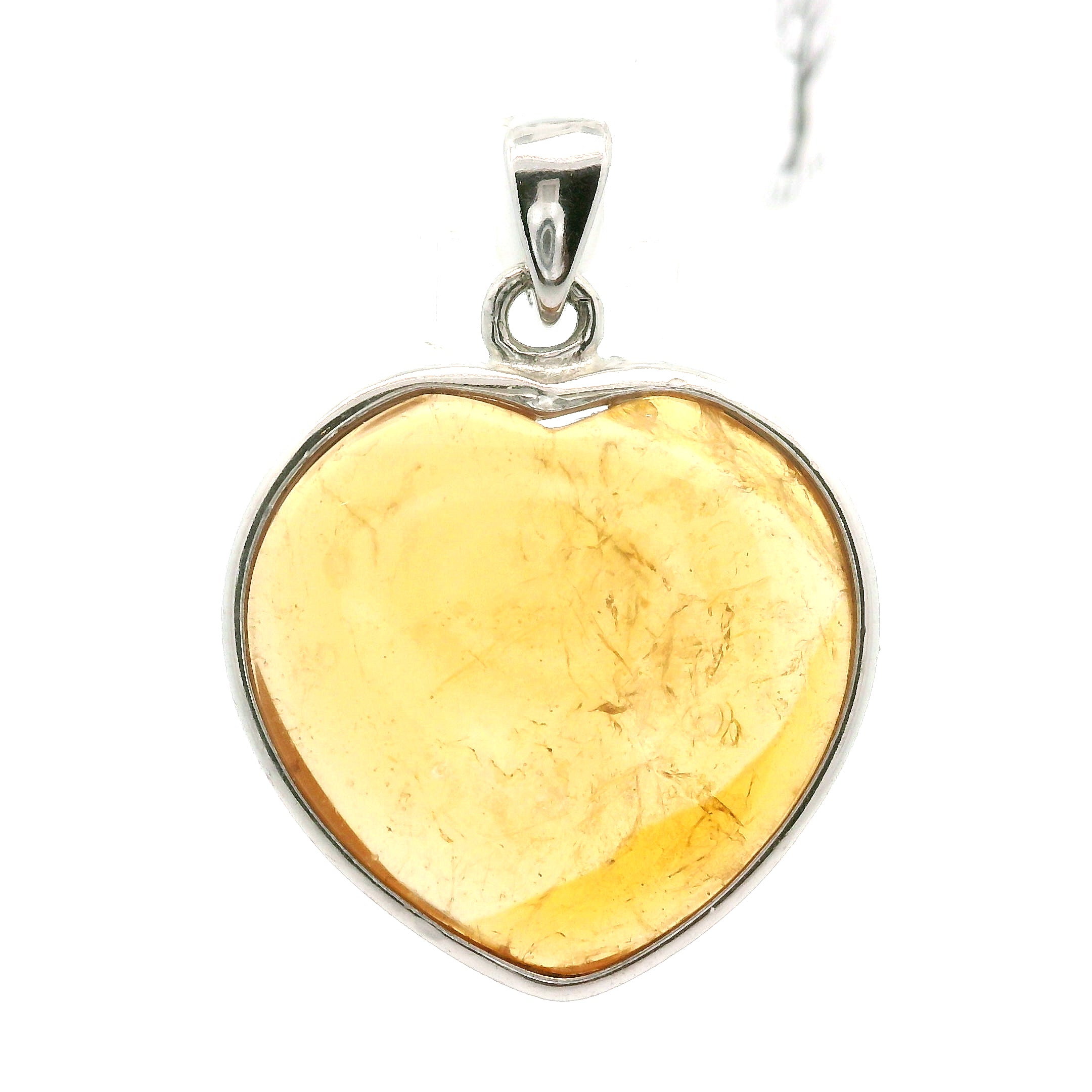 Yellow Tourmaline Heart Pendant .925 Silver for Awareness, Communication and Meditation