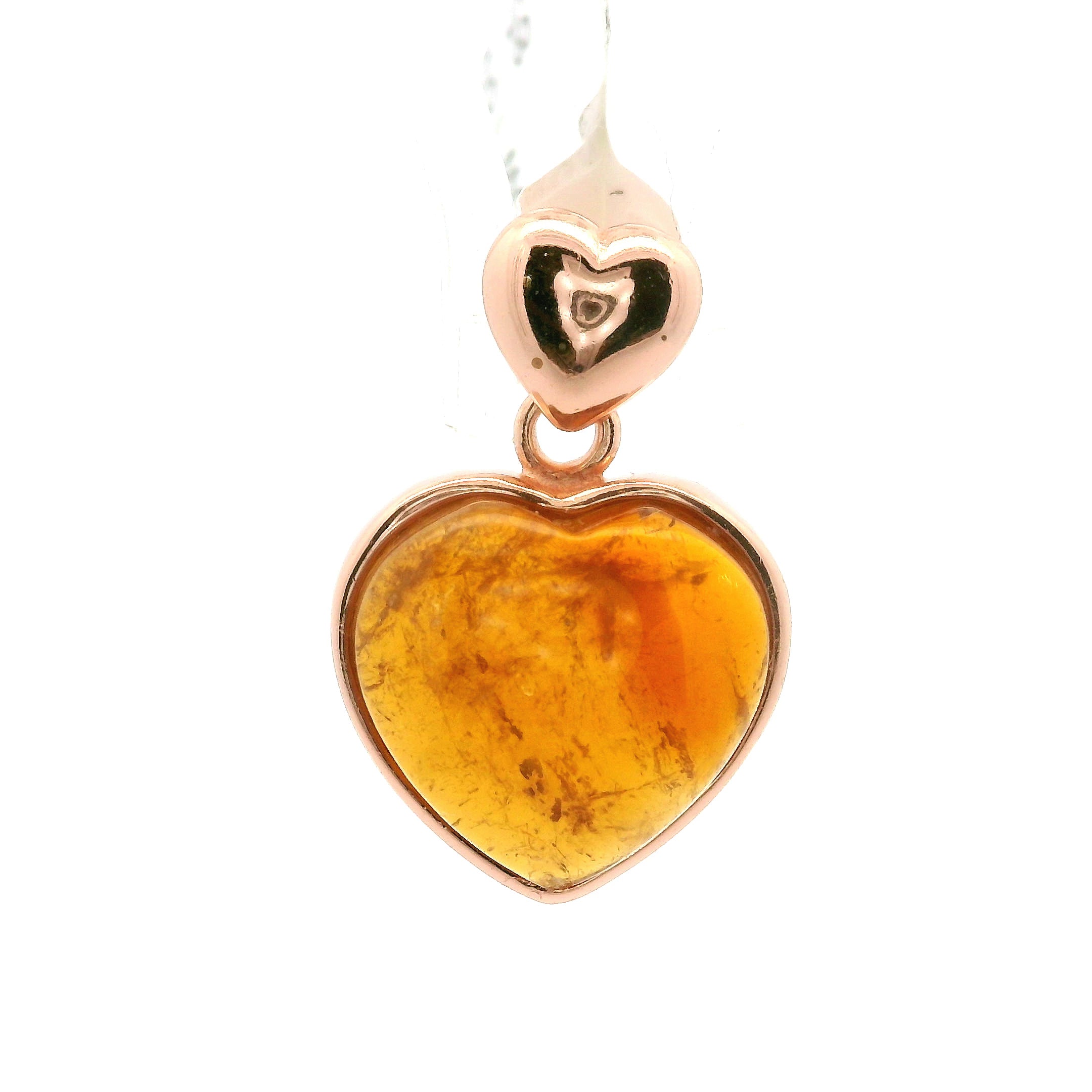 Yellow Tourmaline Heart Pendant Rose Gold Plated .925 Silver for Awareness, Communication and Meditation