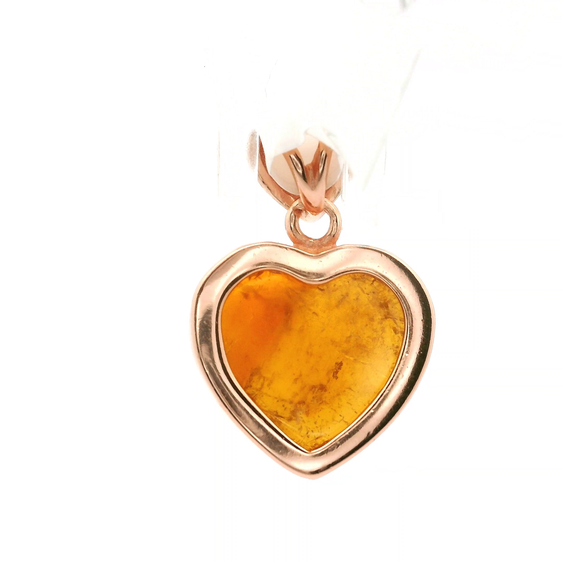Yellow Tourmaline Heart Pendant Rose Gold Plated .925 Silver for Awareness, Communication and Meditation