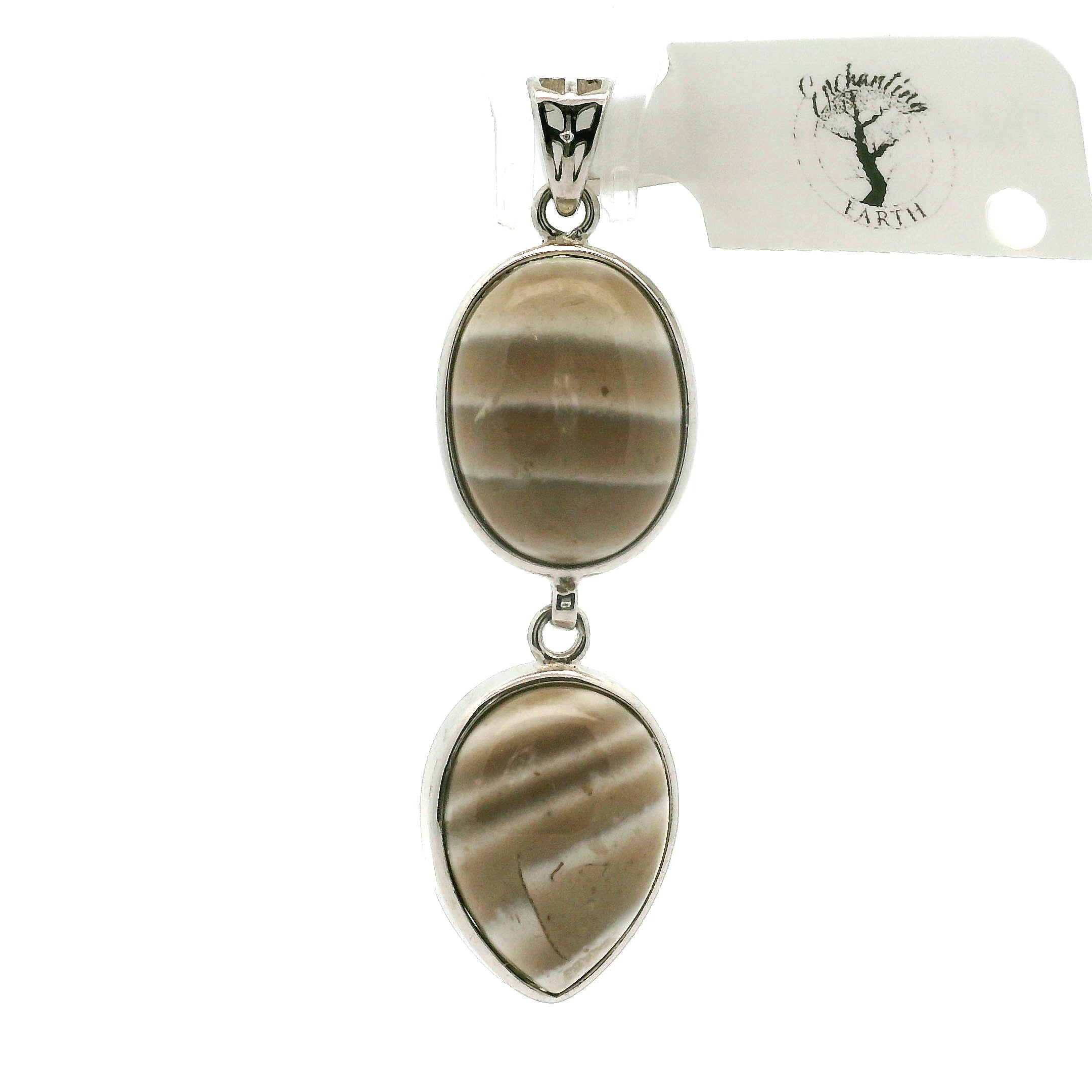 Polish Striped Flint Pendant .925 Silver for Powerful Protection Against Negative Energy