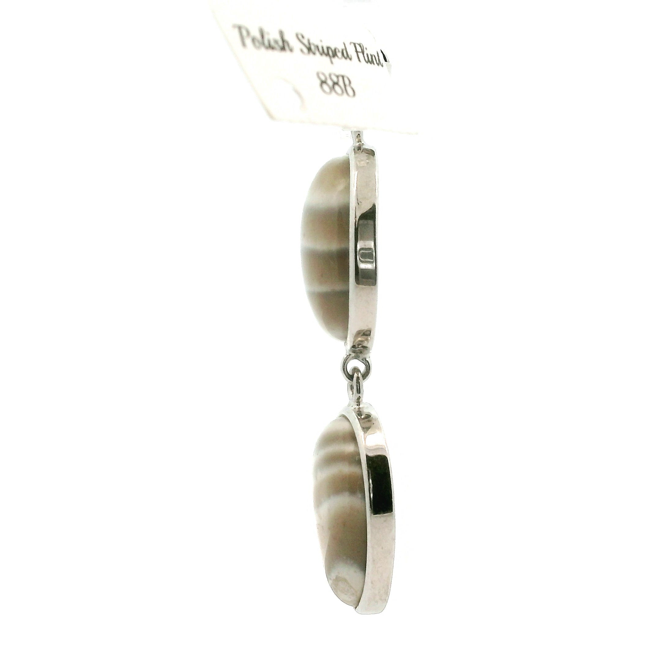 Polish Striped Flint Pendant .925 Silver for Powerful Protection Against Negative Energy