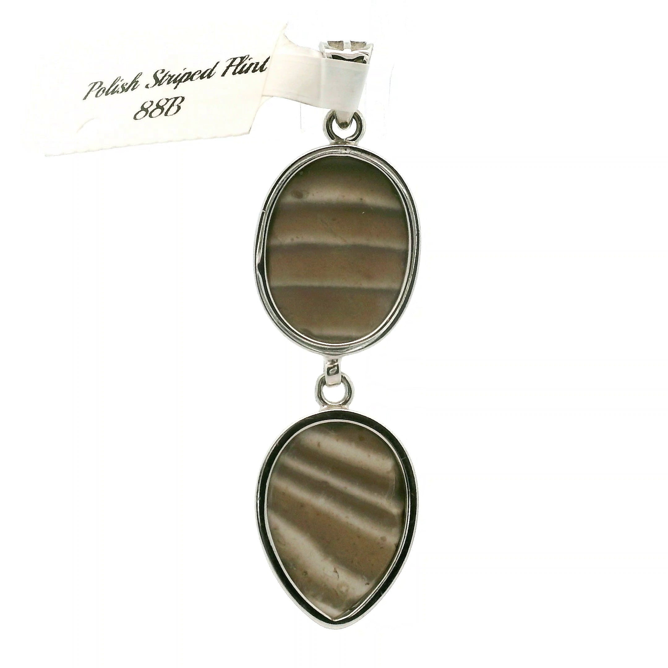 Polish Striped Flint Pendant .925 Silver for Powerful Protection Against Negative Energy