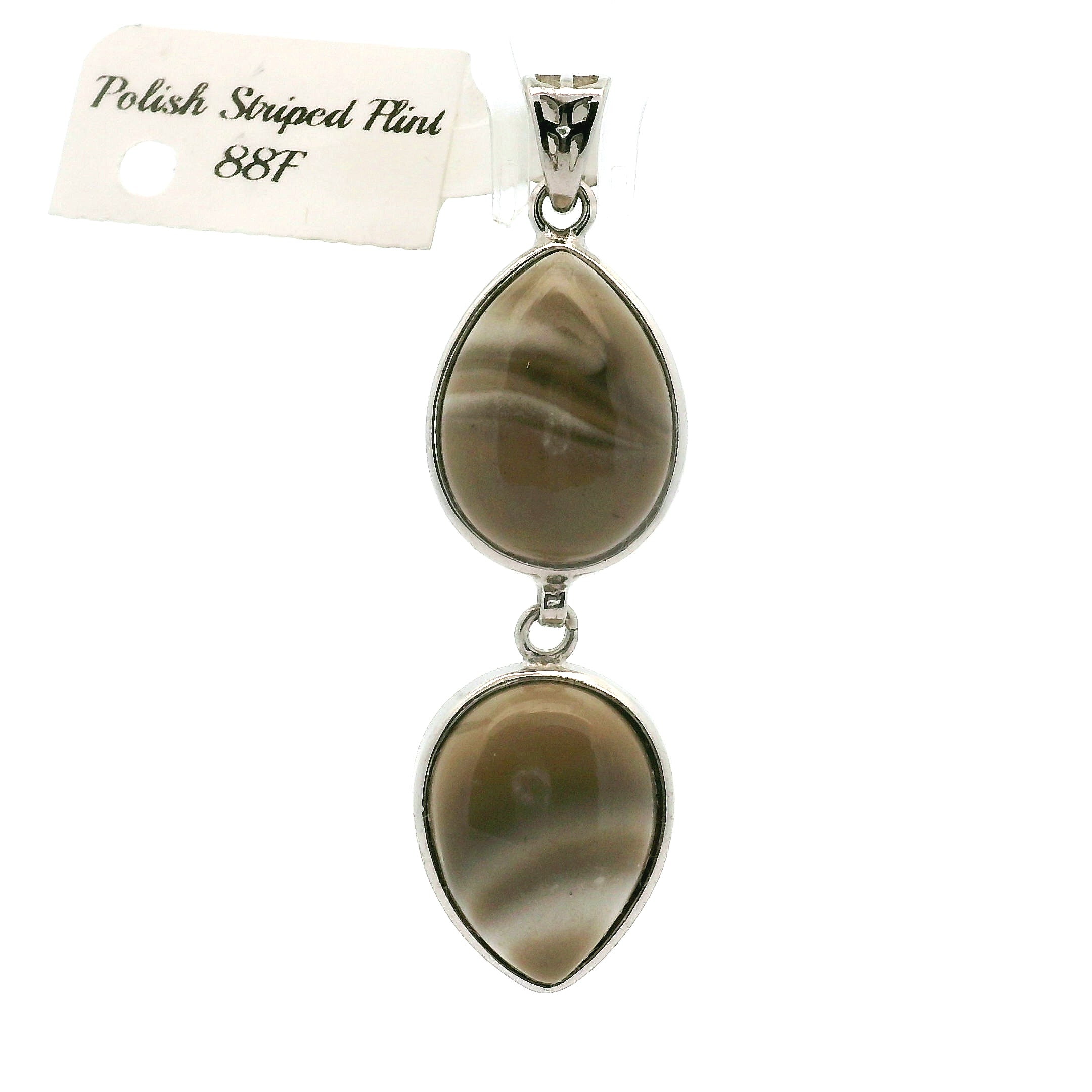 Polish Striped Flint Pendant .925 Silver for Powerful Protection Against Negative Energy