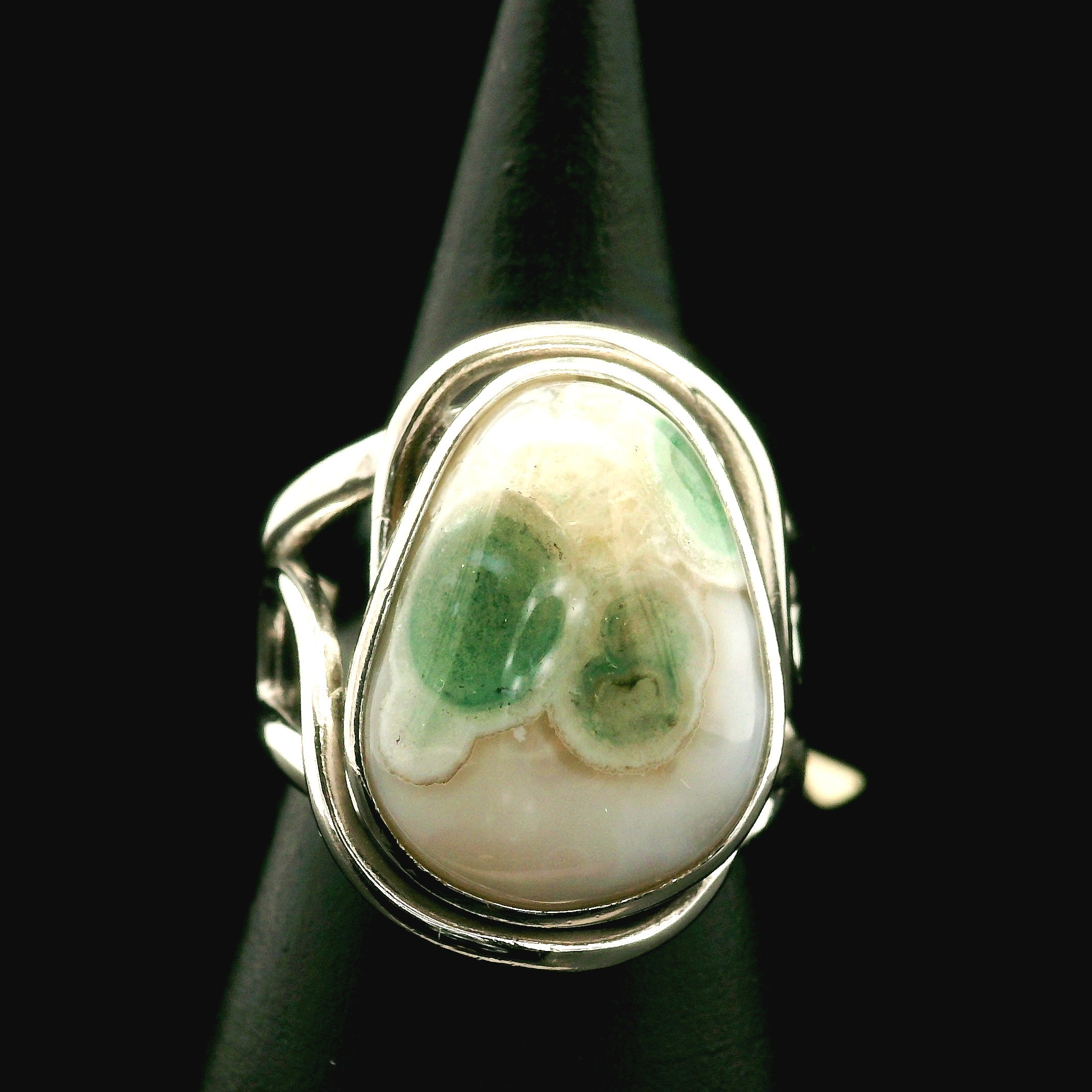 Orbicular Jasper Cuff Ring .925 Silver for Joy and Peace