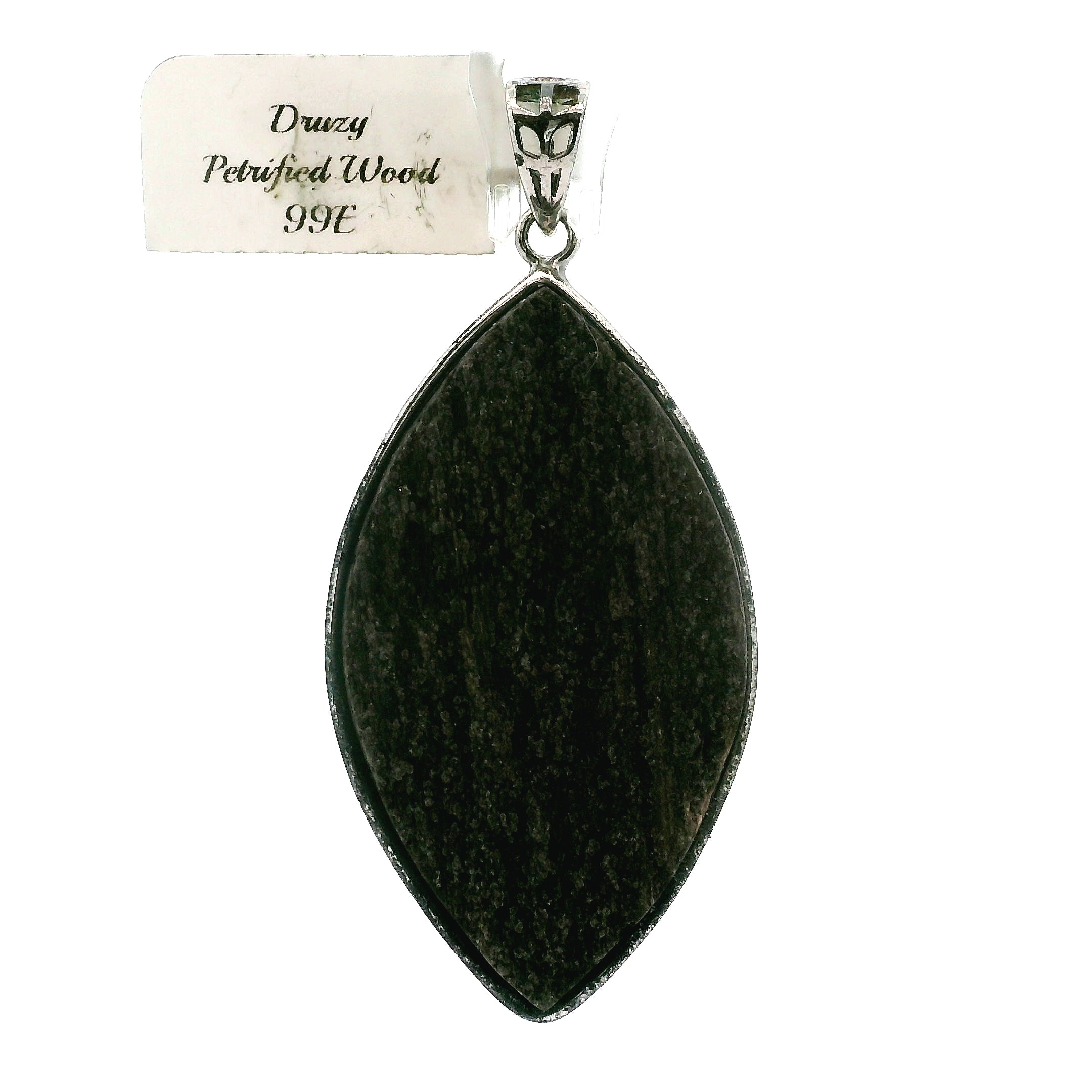 Druzy Petrified Wood Pendant 925 Silver for Ancient Knowledge, Power and Strength