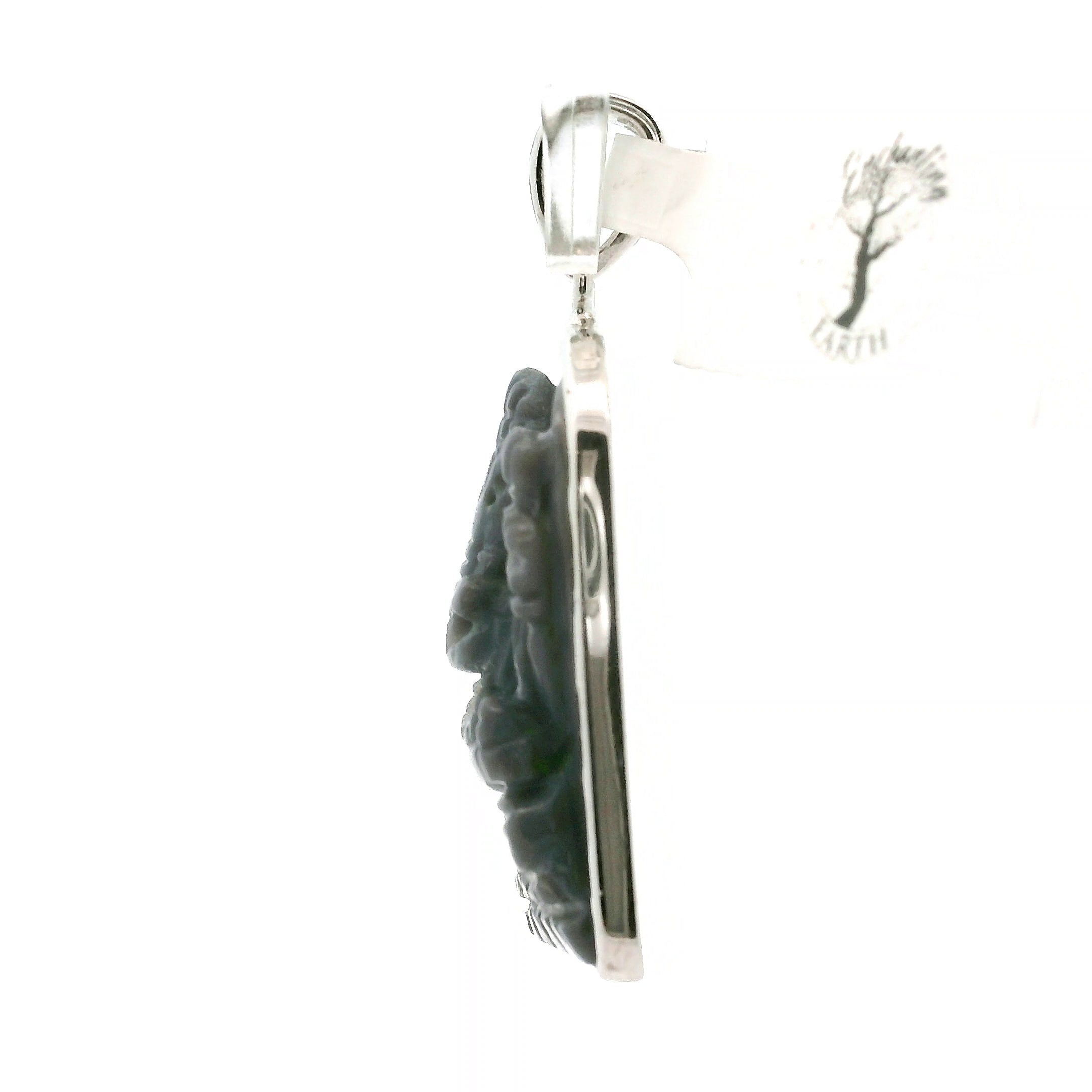 Black Opal Carved Ganesha Pendant .925 Silver for Good Luck, Protection and Joy
