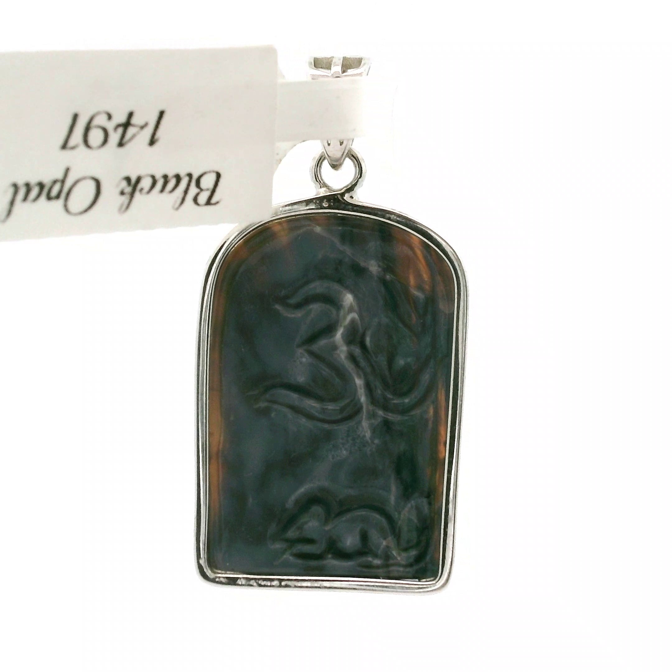 Black Opal Carved Ganesha Pendant .925 Silver for Good Luck, Protection and Joy