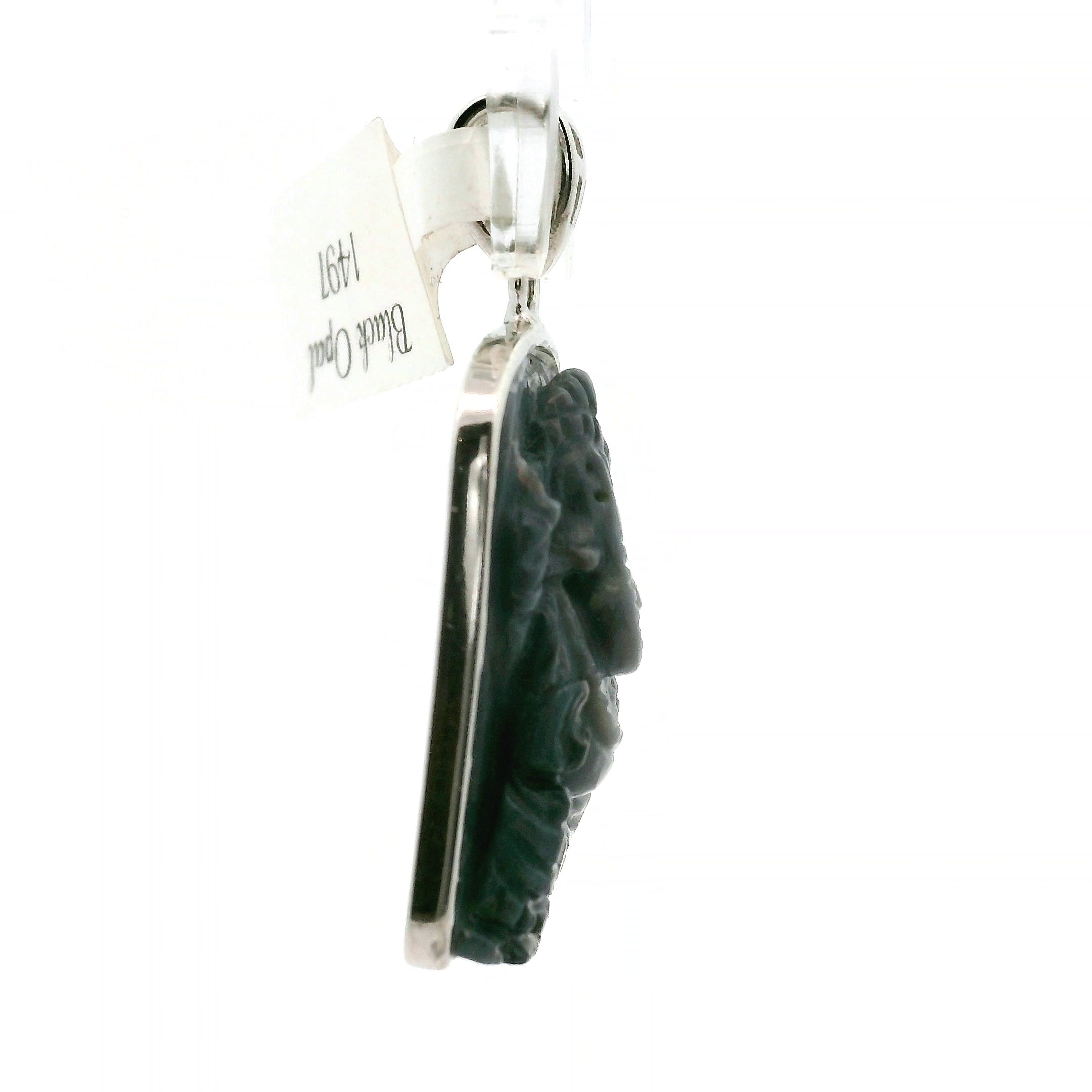 Black Opal Carved Ganesha Pendant .925 Silver for Good Luck, Protection and Joy