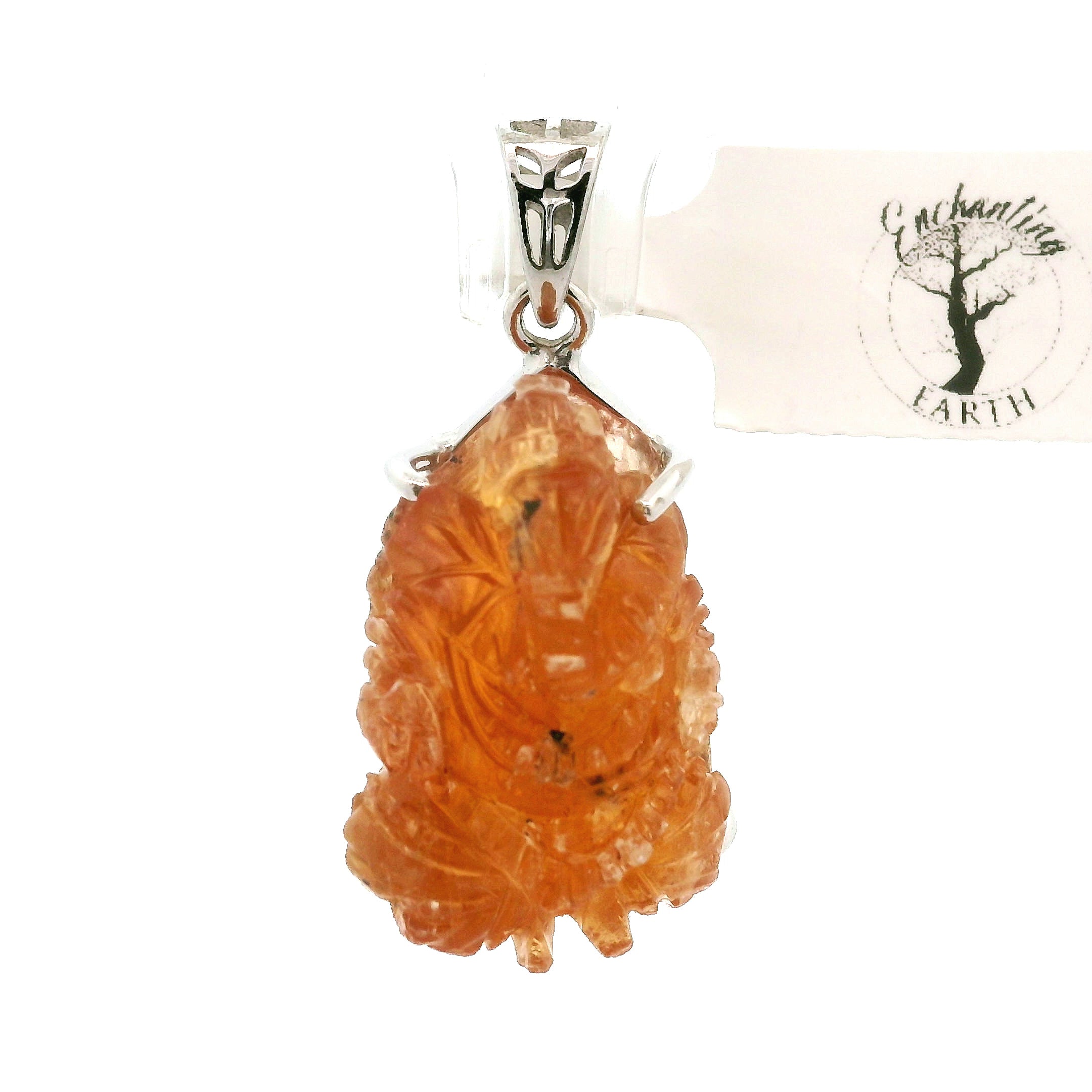 Imperial Topaz Carved Ganesha Pendant .925 Sterling Silver for Spiritual Transformation