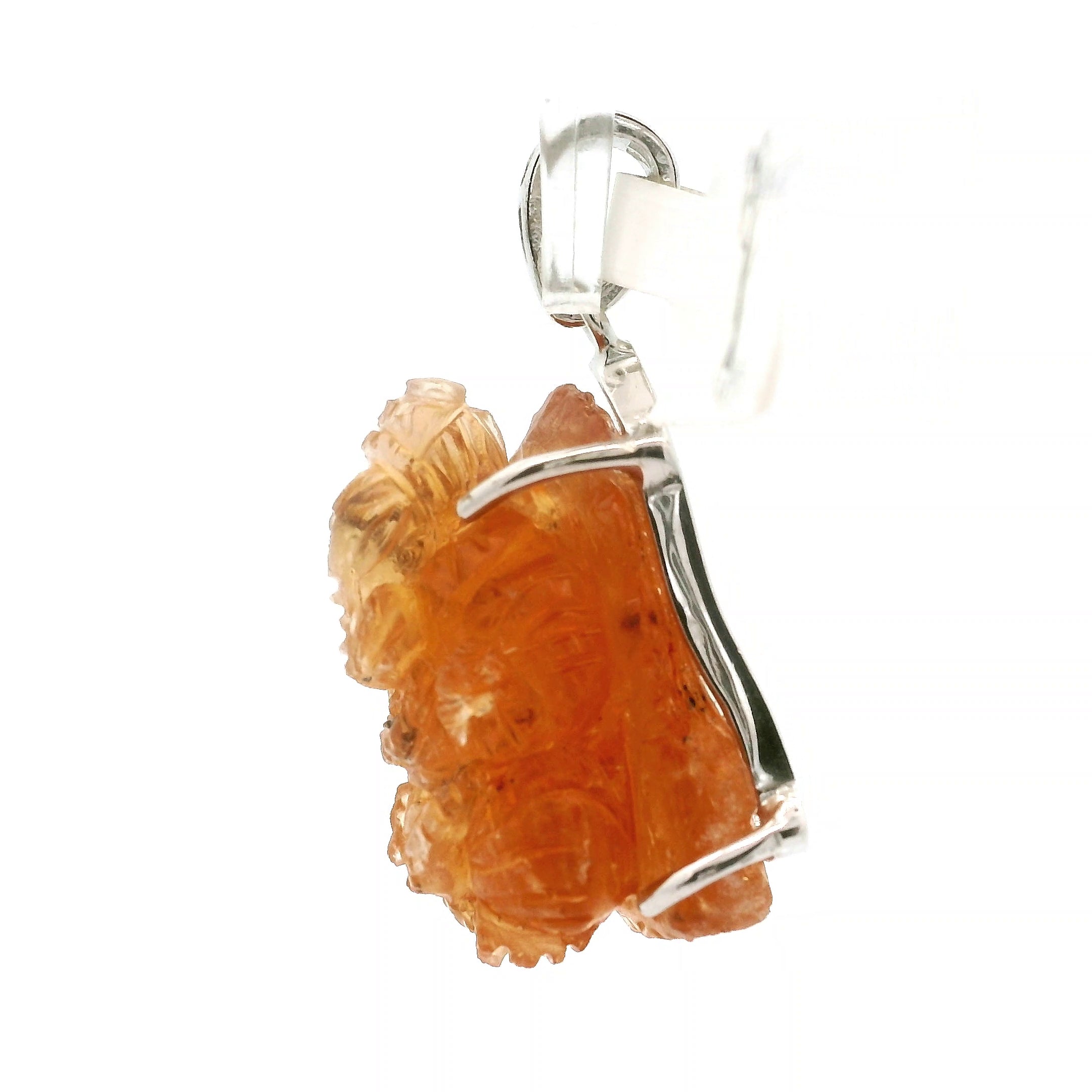 Imperial Topaz Carved Ganesha Pendant .925 Sterling Silver for Spiritual Transformation