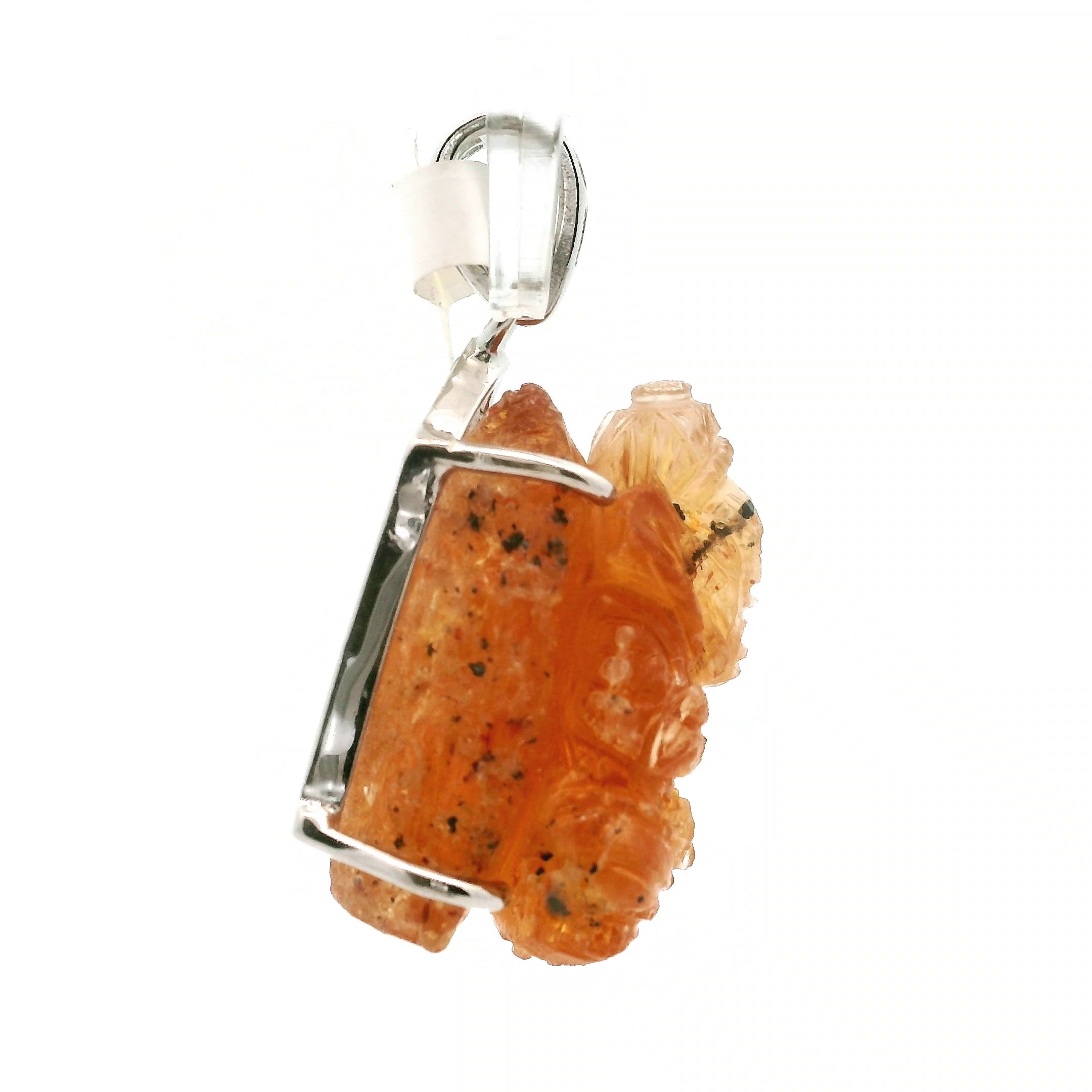 Imperial Topaz Carved Ganesha Pendant .925 Sterling Silver for Spiritual Transformation