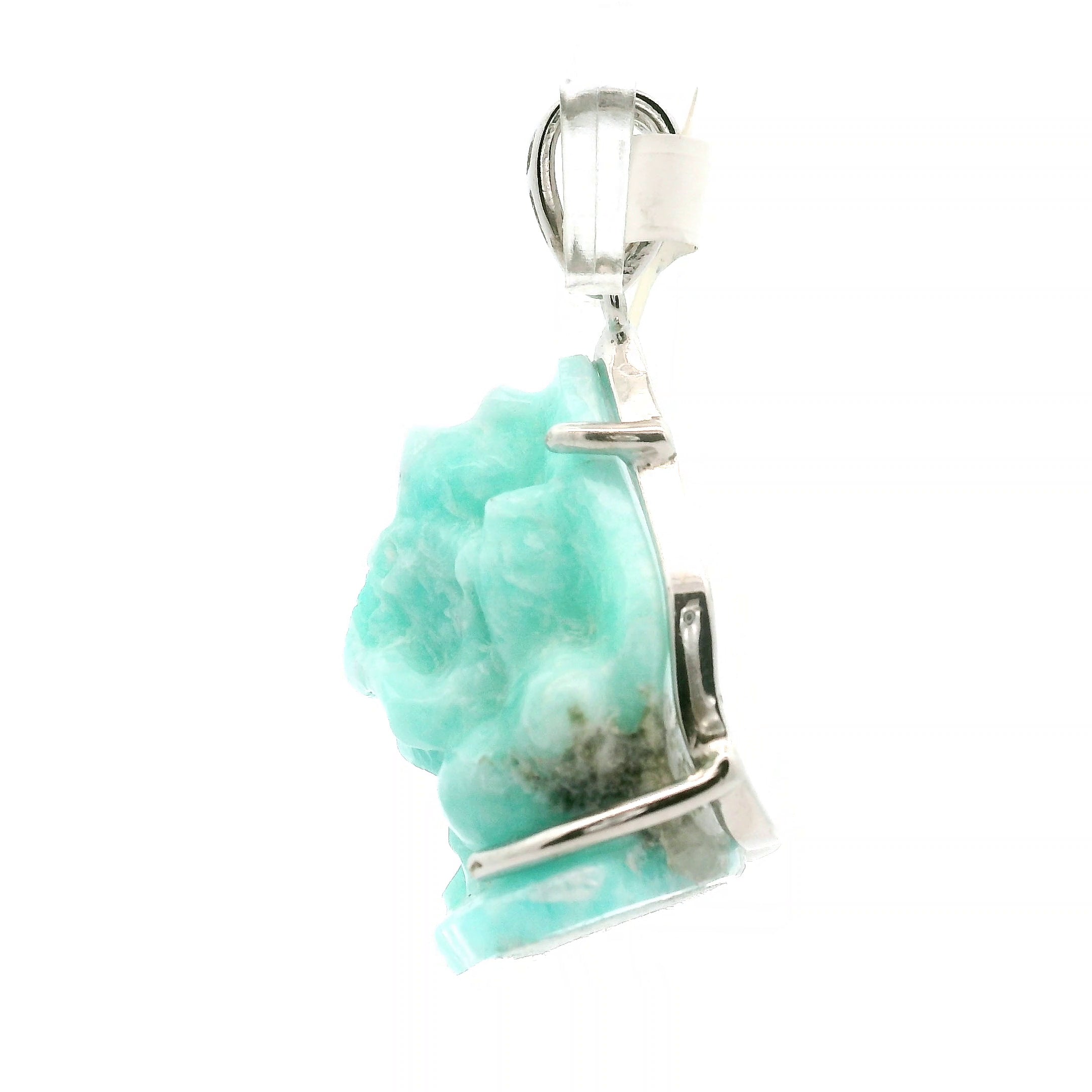 Amazonite Carved Ganesha Pendant .925 Silver for Communication, Harmony and Hope