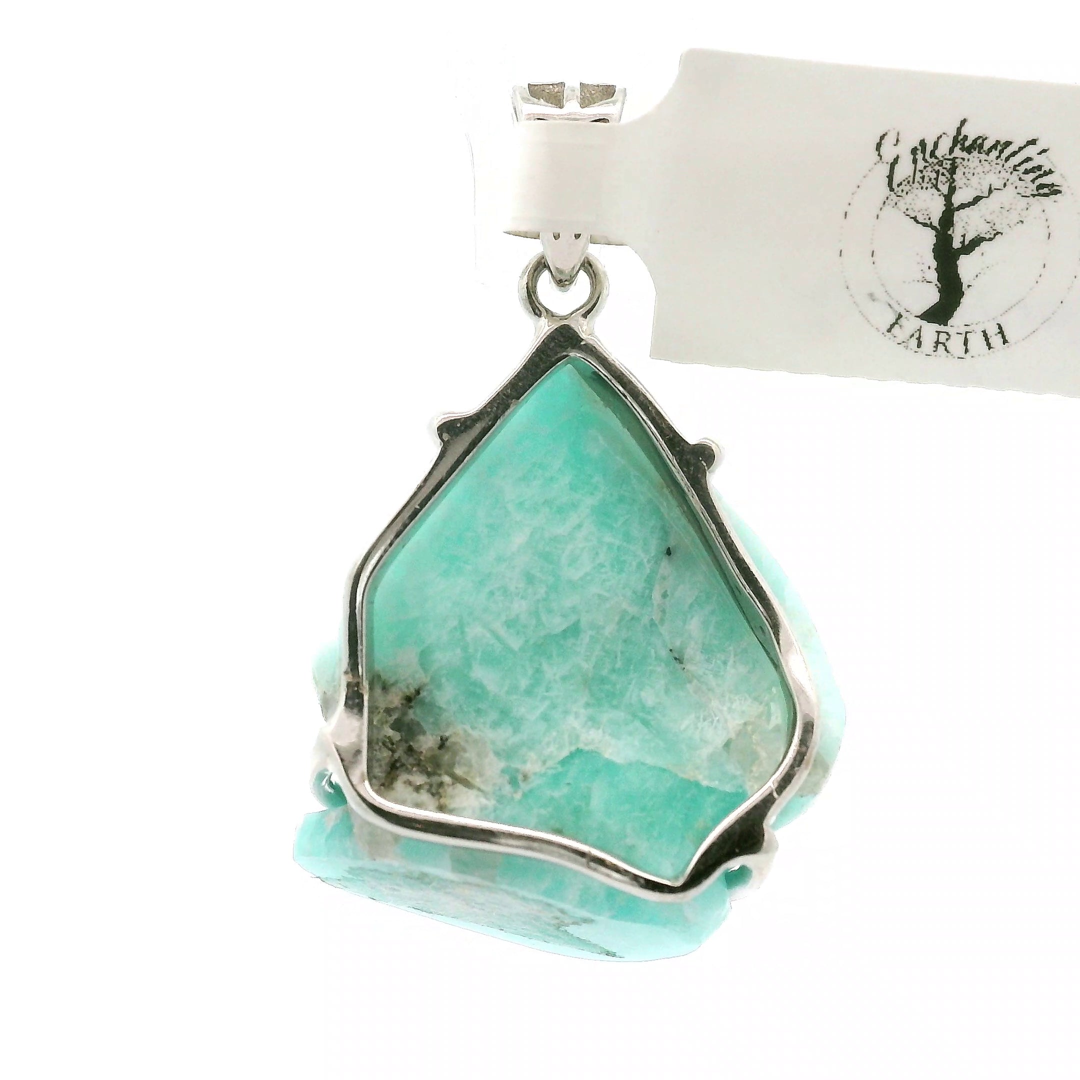 Amazonite Carved Ganesha Pendant .925 Silver for Communication, Harmony and Hope