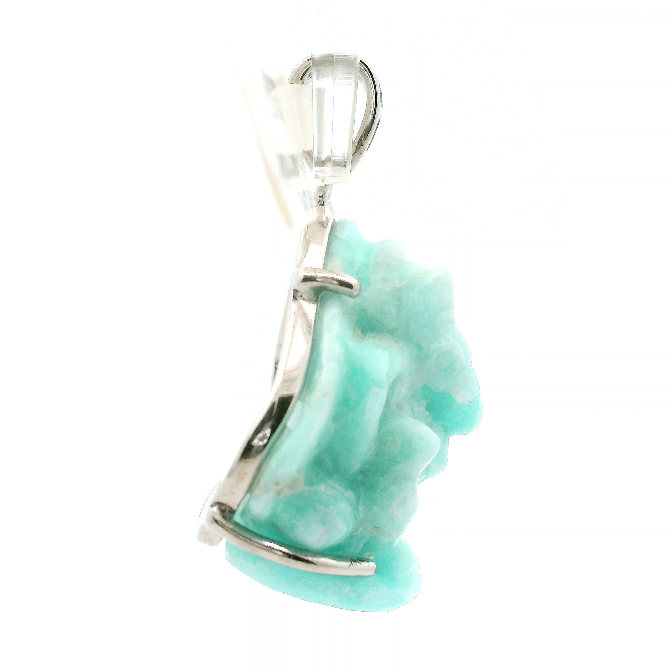 Amazonite Carved Ganesha Pendant .925 Silver for Communication, Harmony and Hope