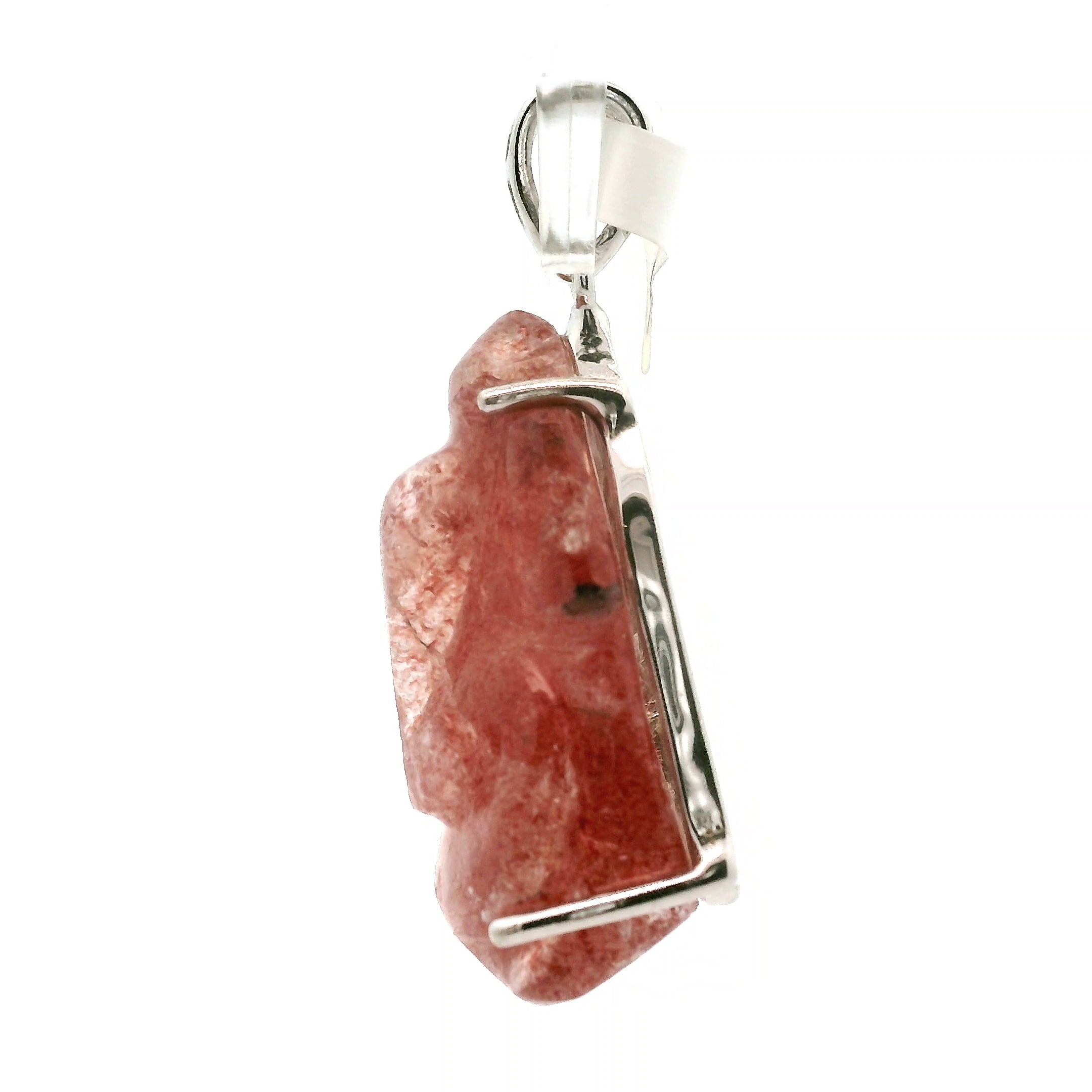 Strawberry Quartz Carved Ganesha Pendant .925 Silver for Master Healing, Grounding & Transformation