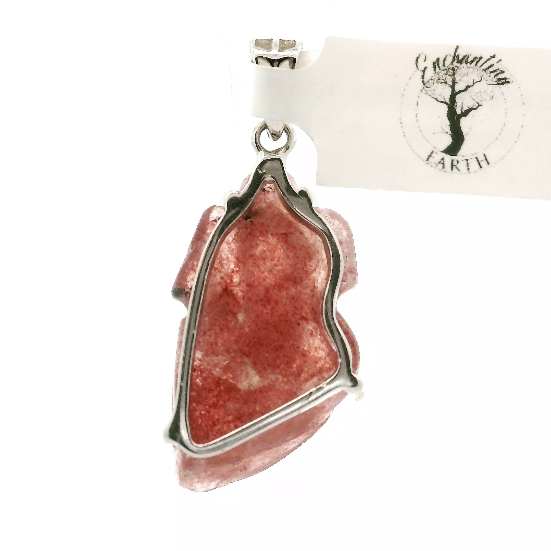 Strawberry Quartz Carved Ganesha Pendant .925 Silver for Master Healing, Grounding & Transformation