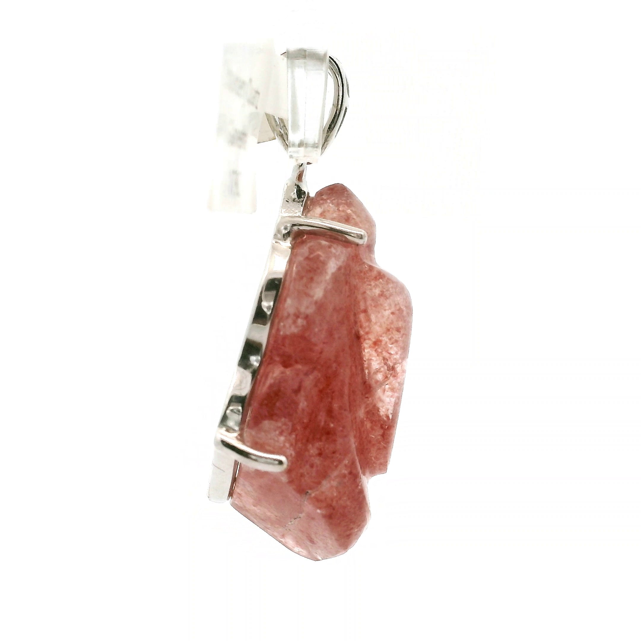 Strawberry Quartz Carved Ganesha Pendant .925 Silver for Master Healing, Grounding & Transformation