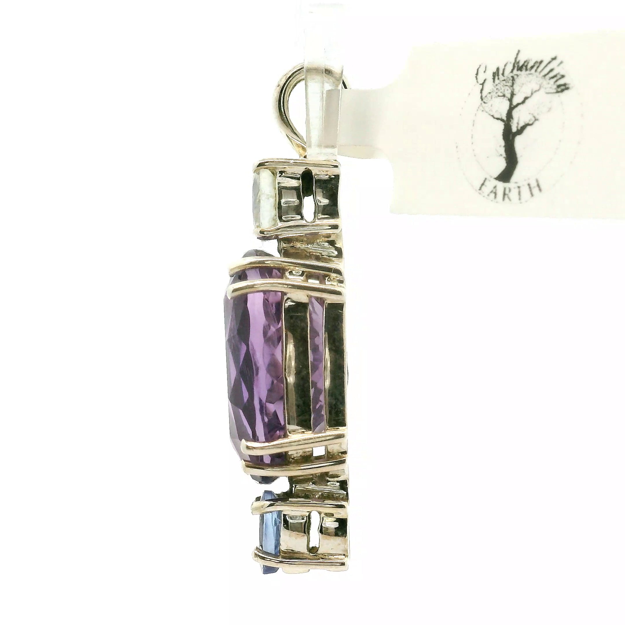 Amethyst with Moonstone and Tanzanite Pendant .925 Silver for Rebirth, Vitality and Energetic Purification