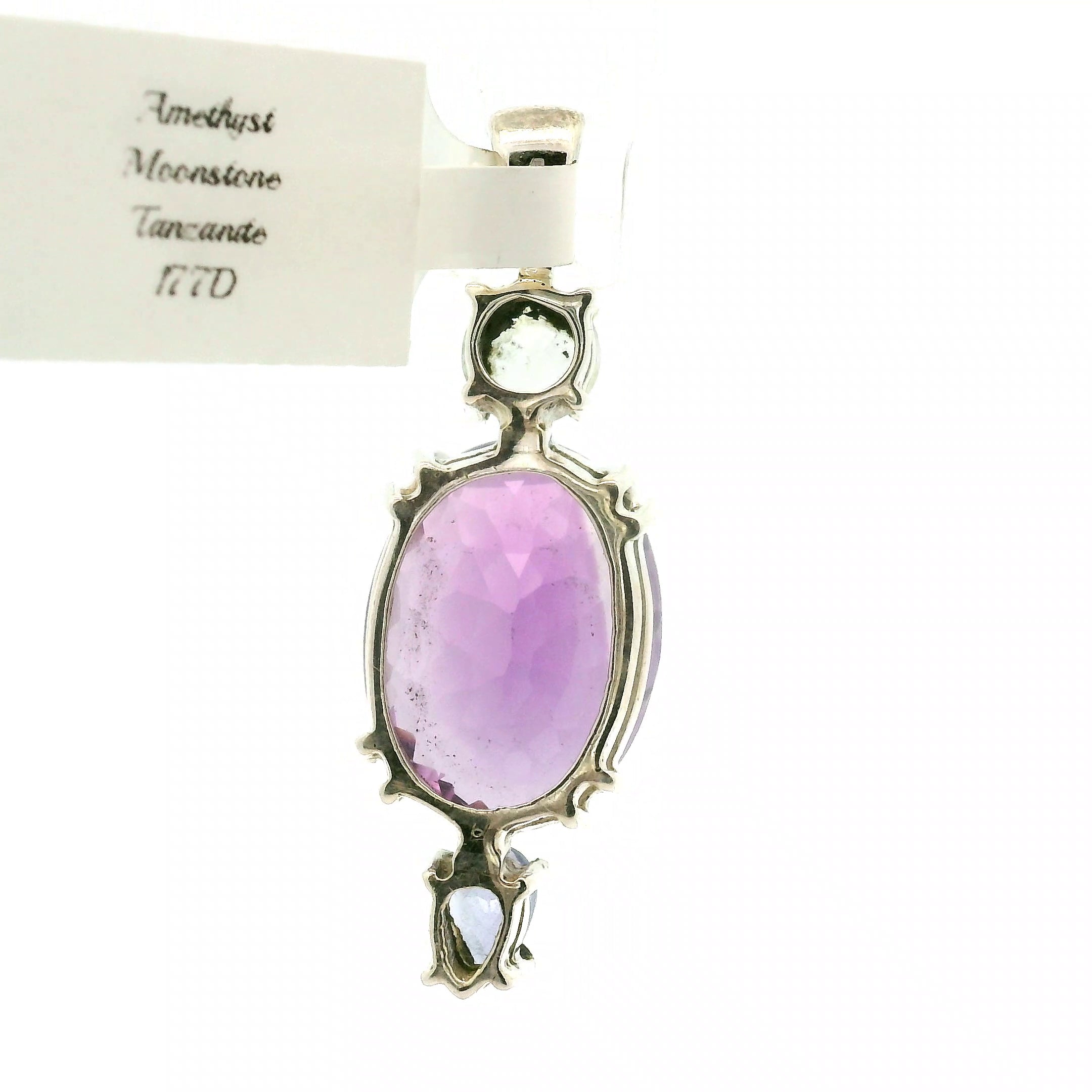 Amethyst with Moonstone and Tanzanite Pendant .925 Silver for Rebirth, Vitality and Energetic Purification