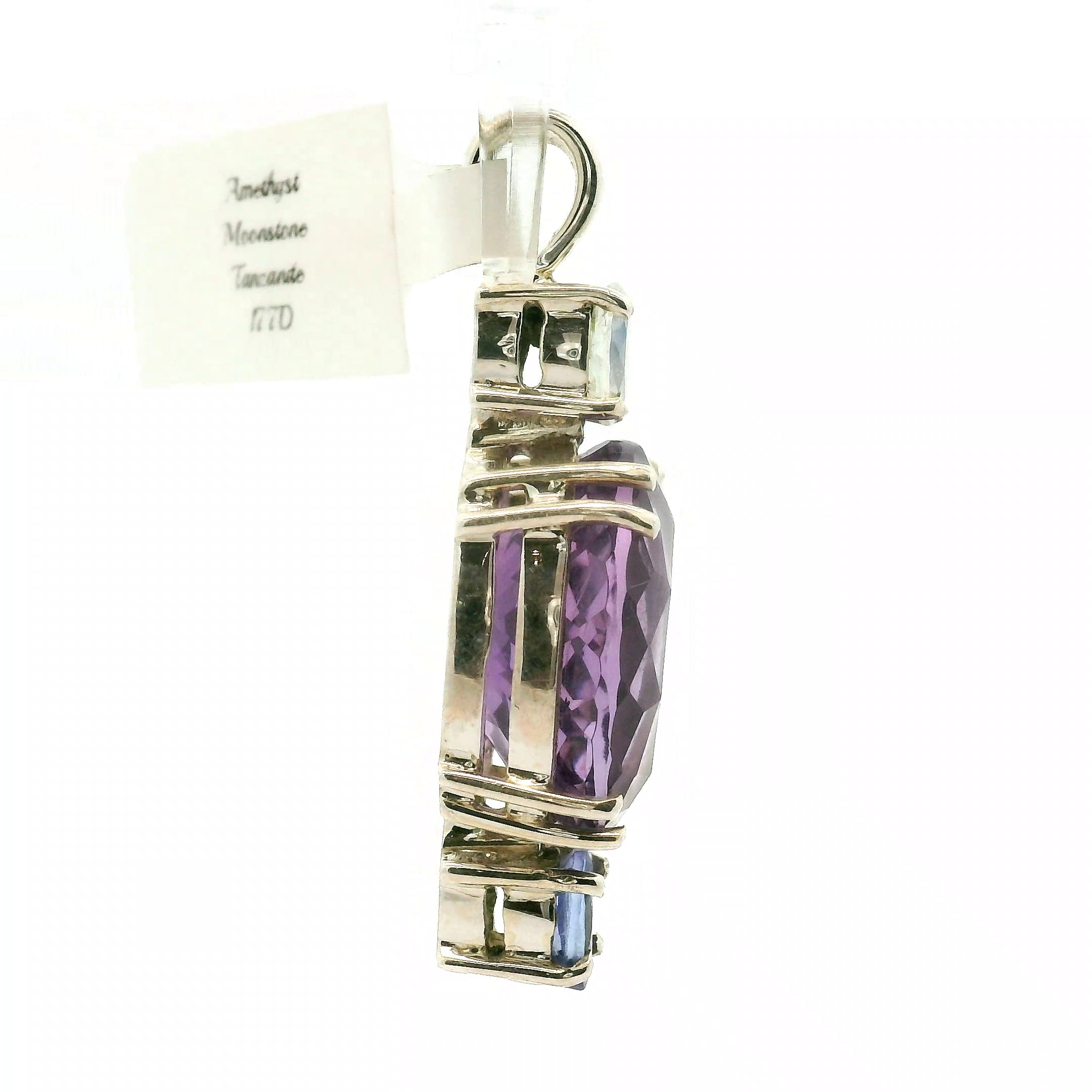 Amethyst with Moonstone and Tanzanite Pendant .925 Silver for Rebirth, Vitality and Energetic Purification