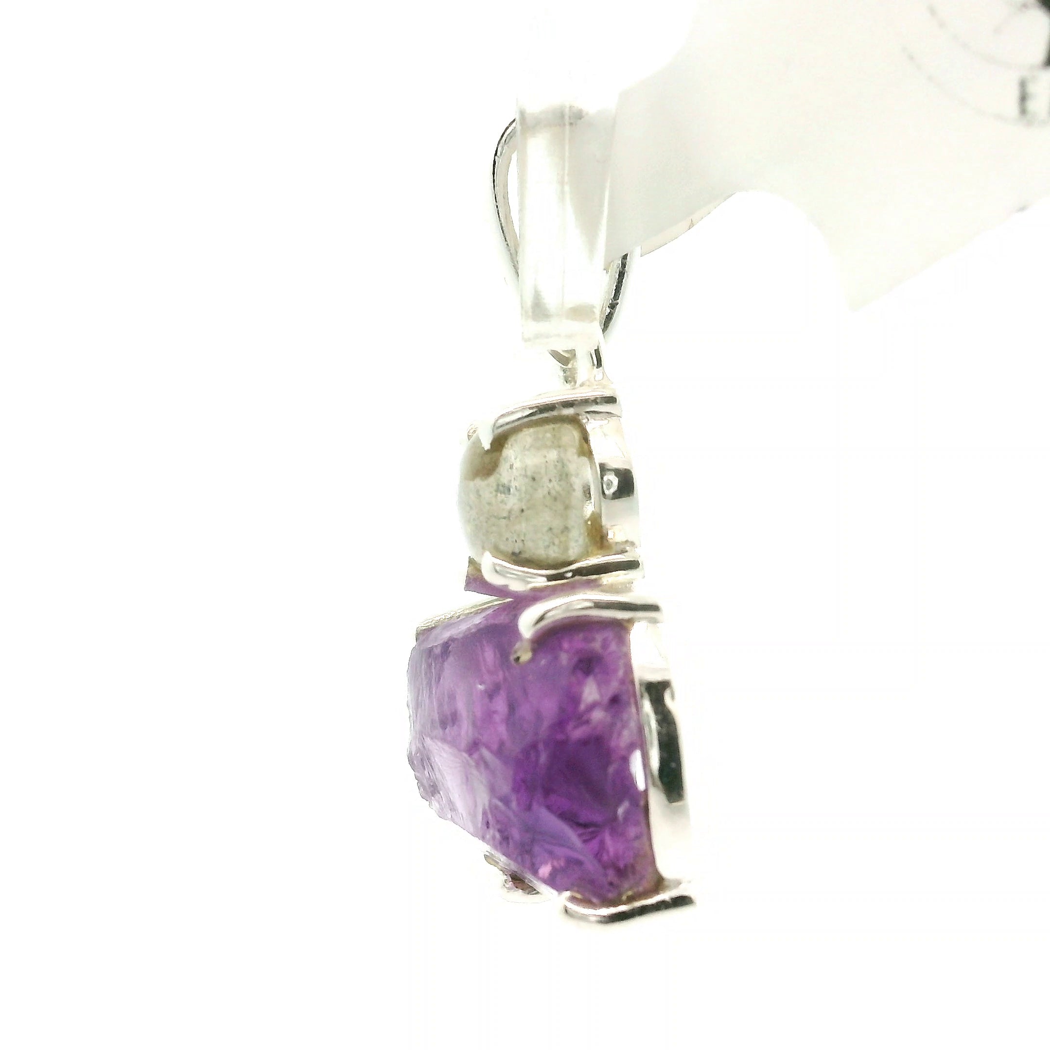 Amethyst with Labradorite Multi-Stone Pendant .925 Silver for Intuition and Energetic Purification
