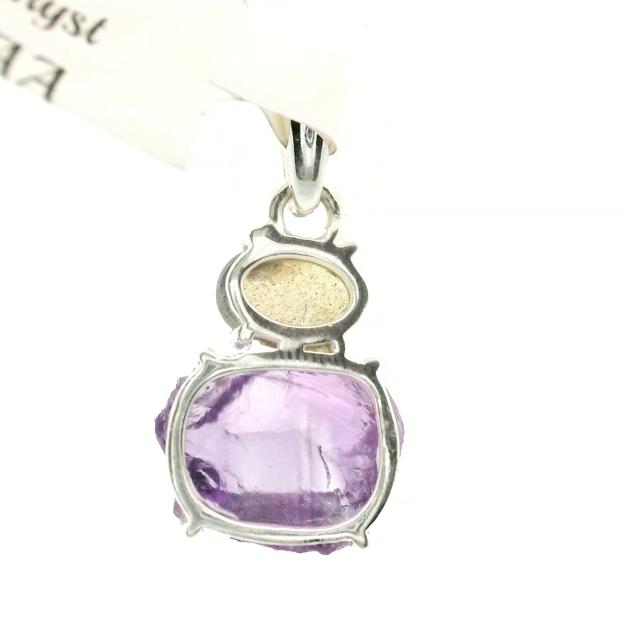 Amethyst with Labradorite Multi-Stone Pendant .925 Silver for Intuition and Energetic Purification
