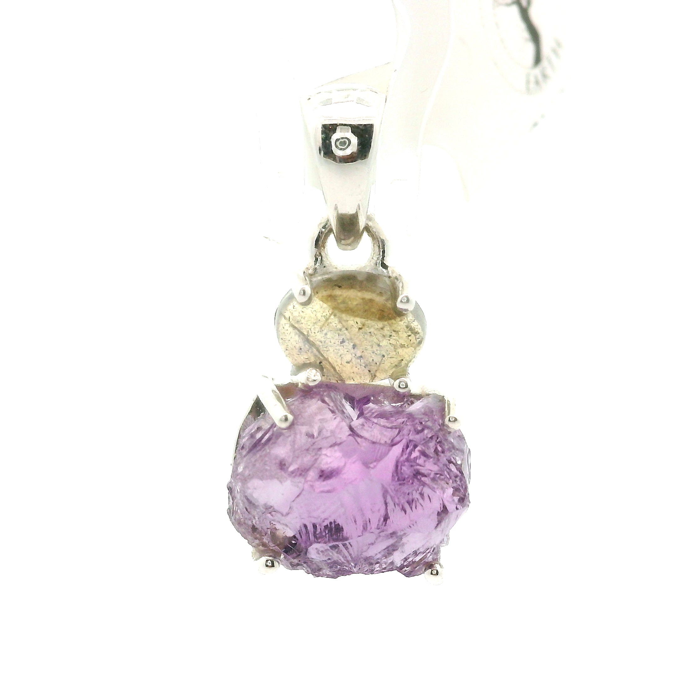 Amethyst with Labradorite Multi-Stone Pendant .925 Silver for Intuition and Energetic Purification