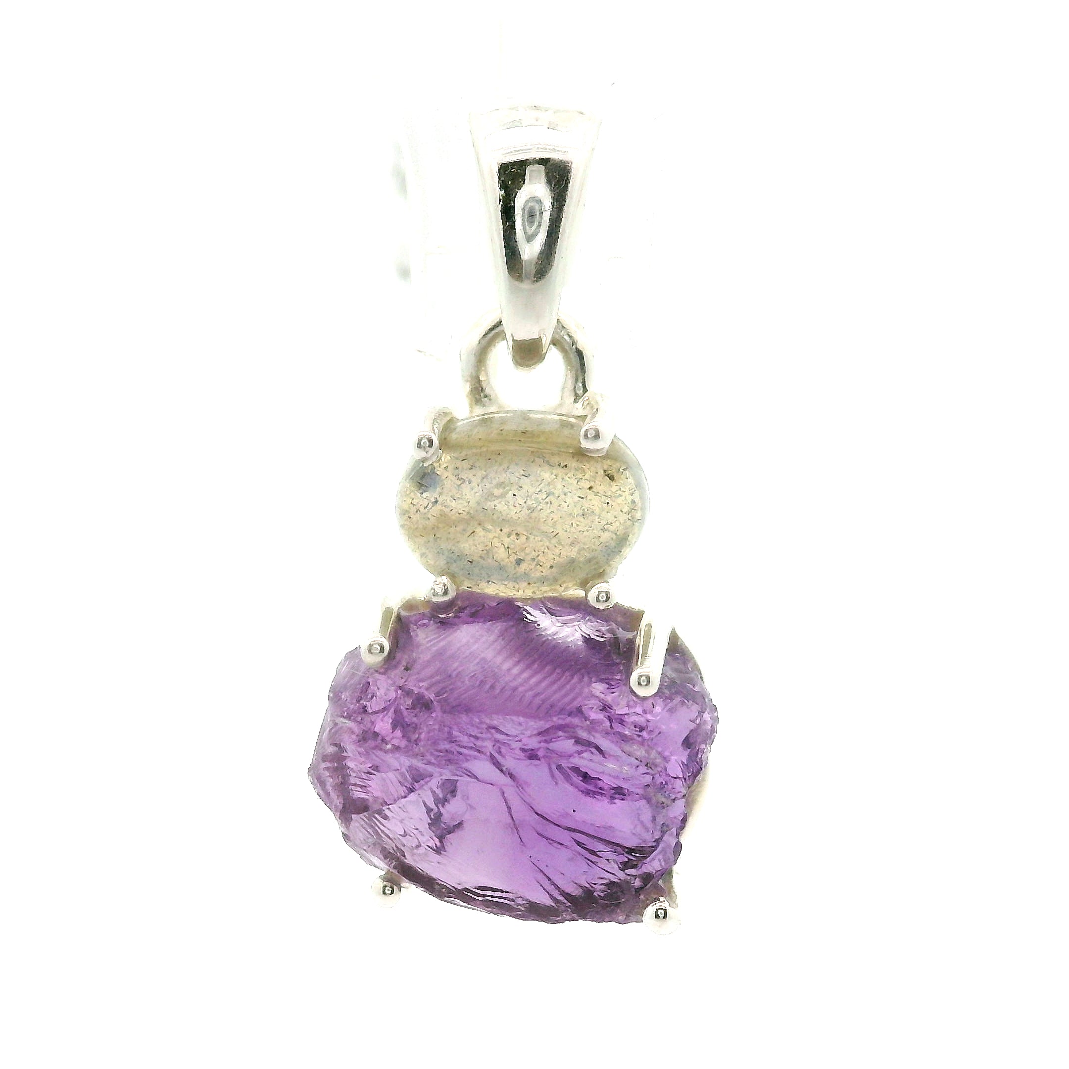 Amethyst with Labradorite Multi-Stone Pendant .925 Silver for Intuition and Energetic Purification
