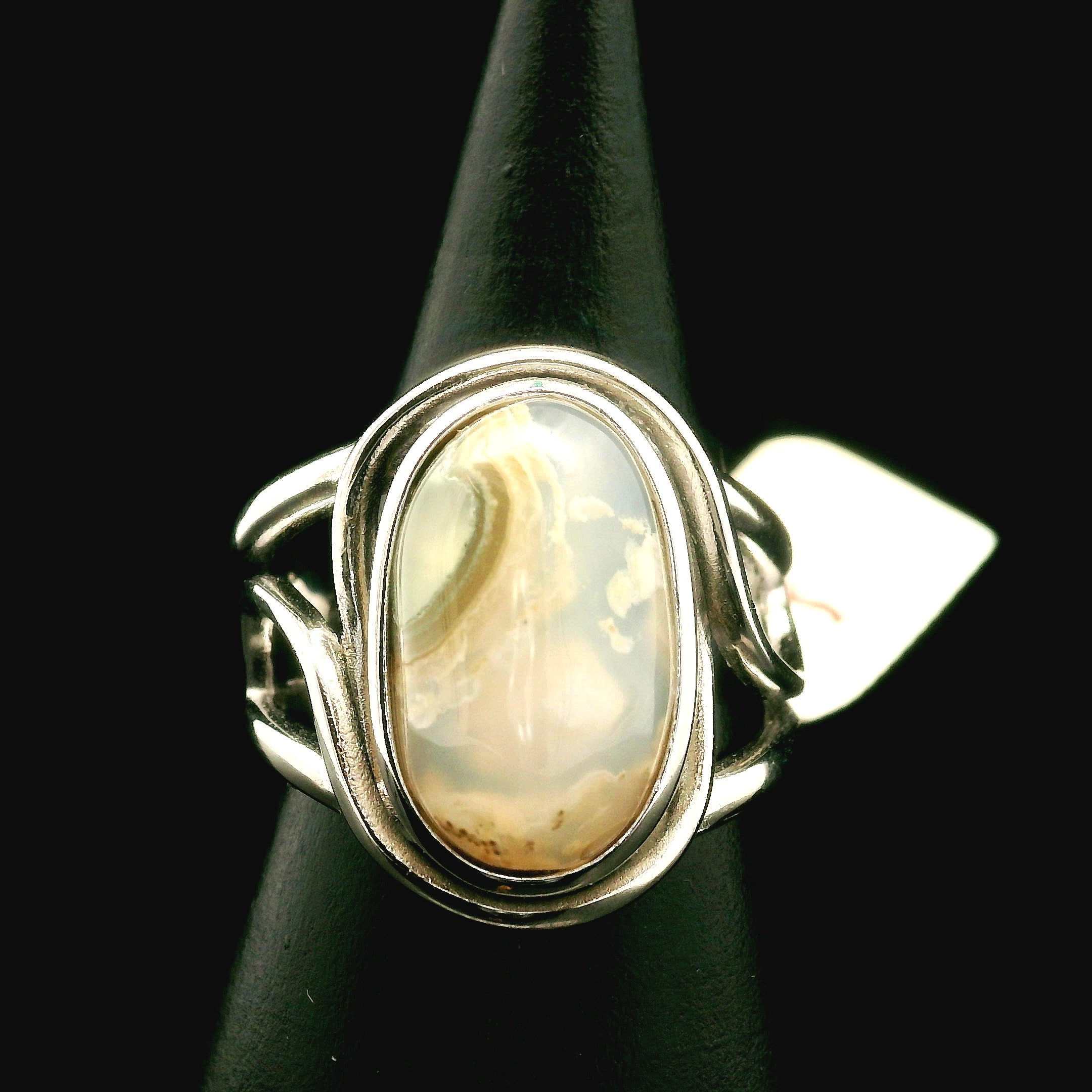 Orbicular Jasper Cuff Ring .925 Silver for Joy and Peace