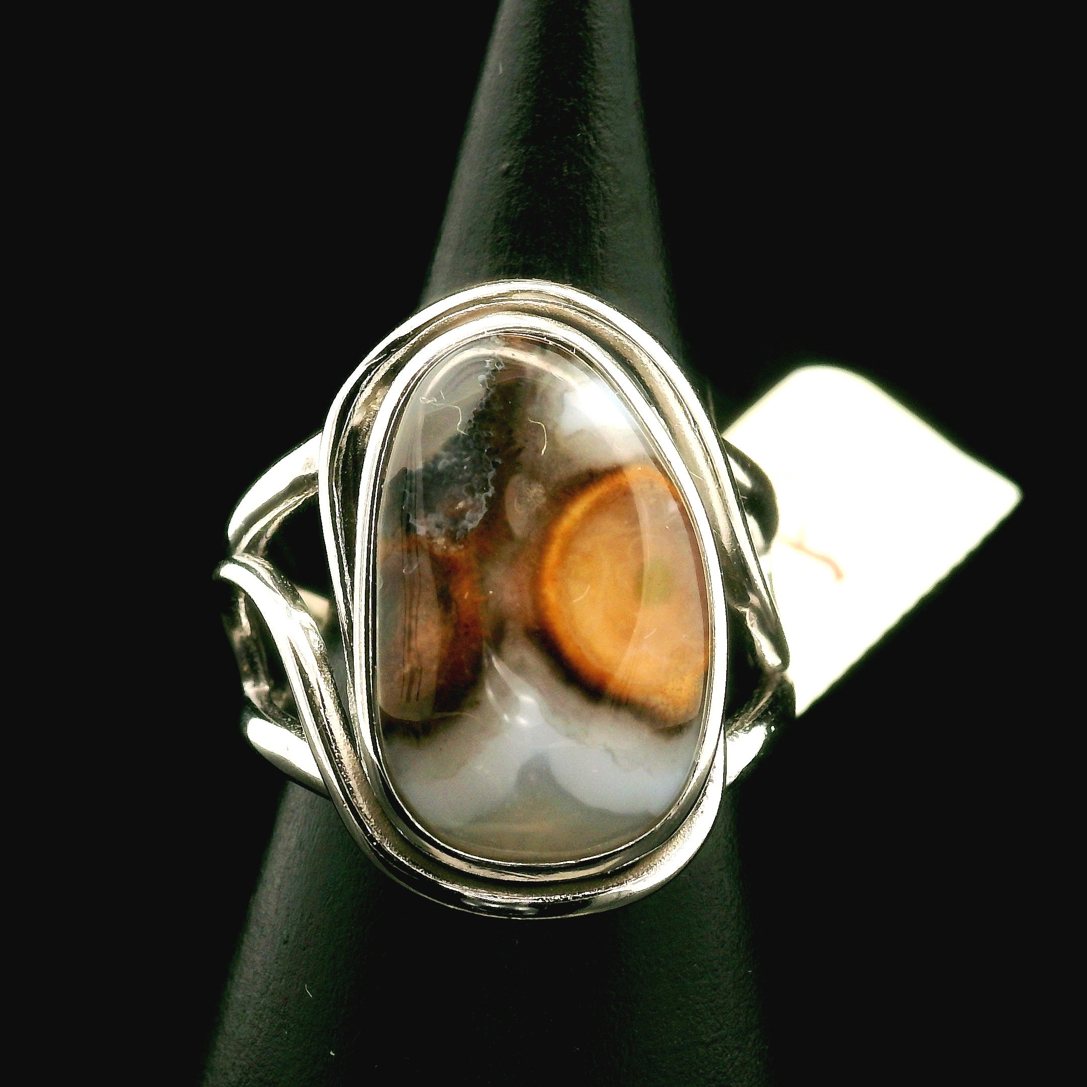 Orbicular Jasper Cuff Ring .925 Silver for Joy and Peace