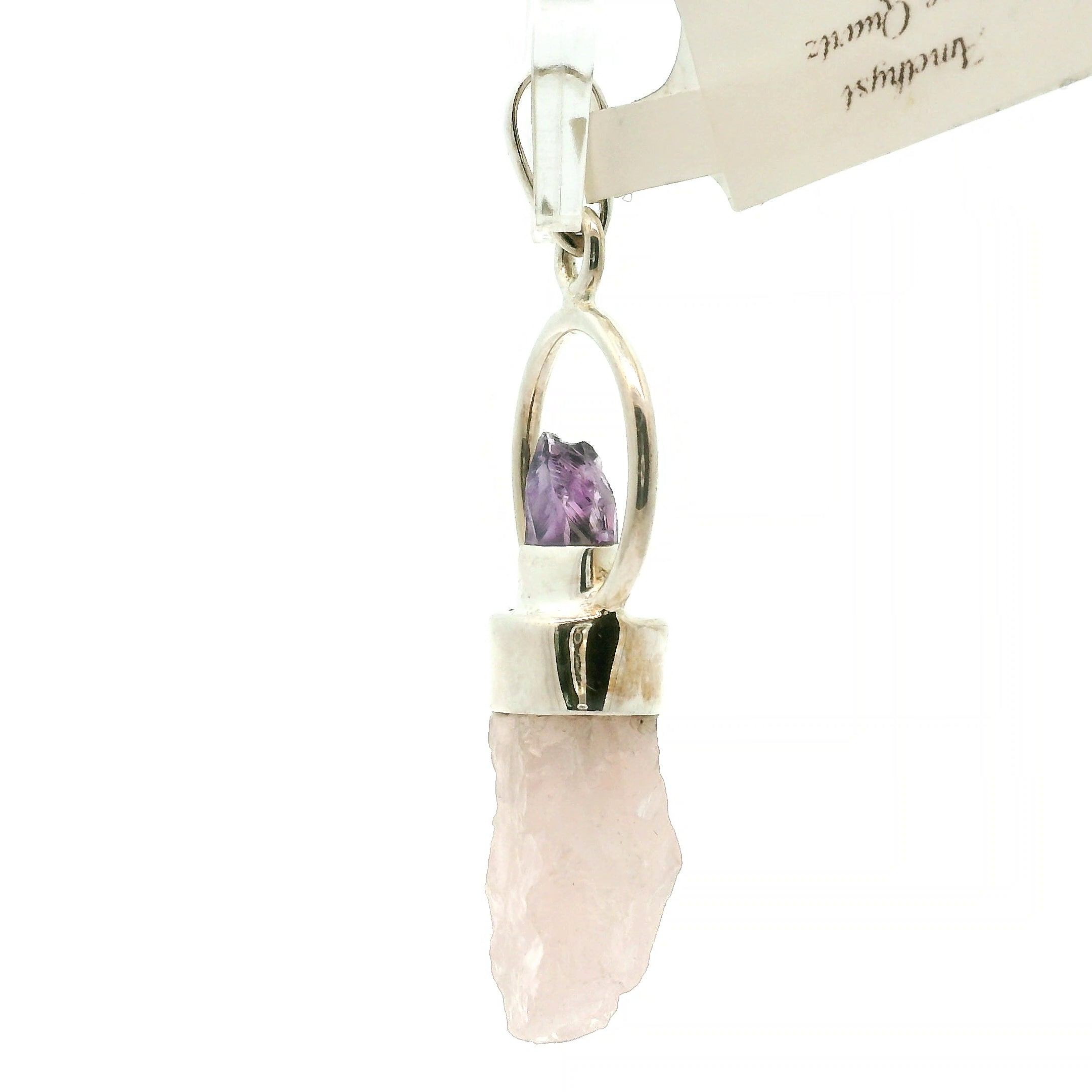 Amethyst and Rose Quartz Pendant .925 Silver for Intuition, Self-Love and Compassion