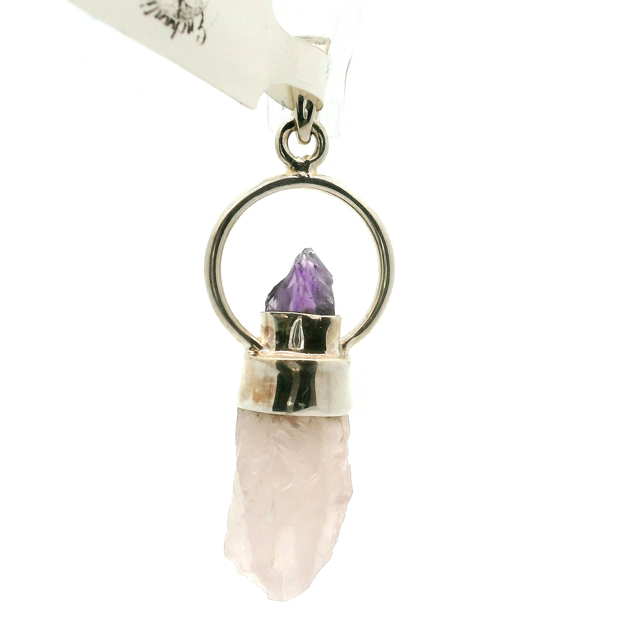 Amethyst and Rose Quartz Pendant .925 Silver for Intuition, Self-Love and Compassion