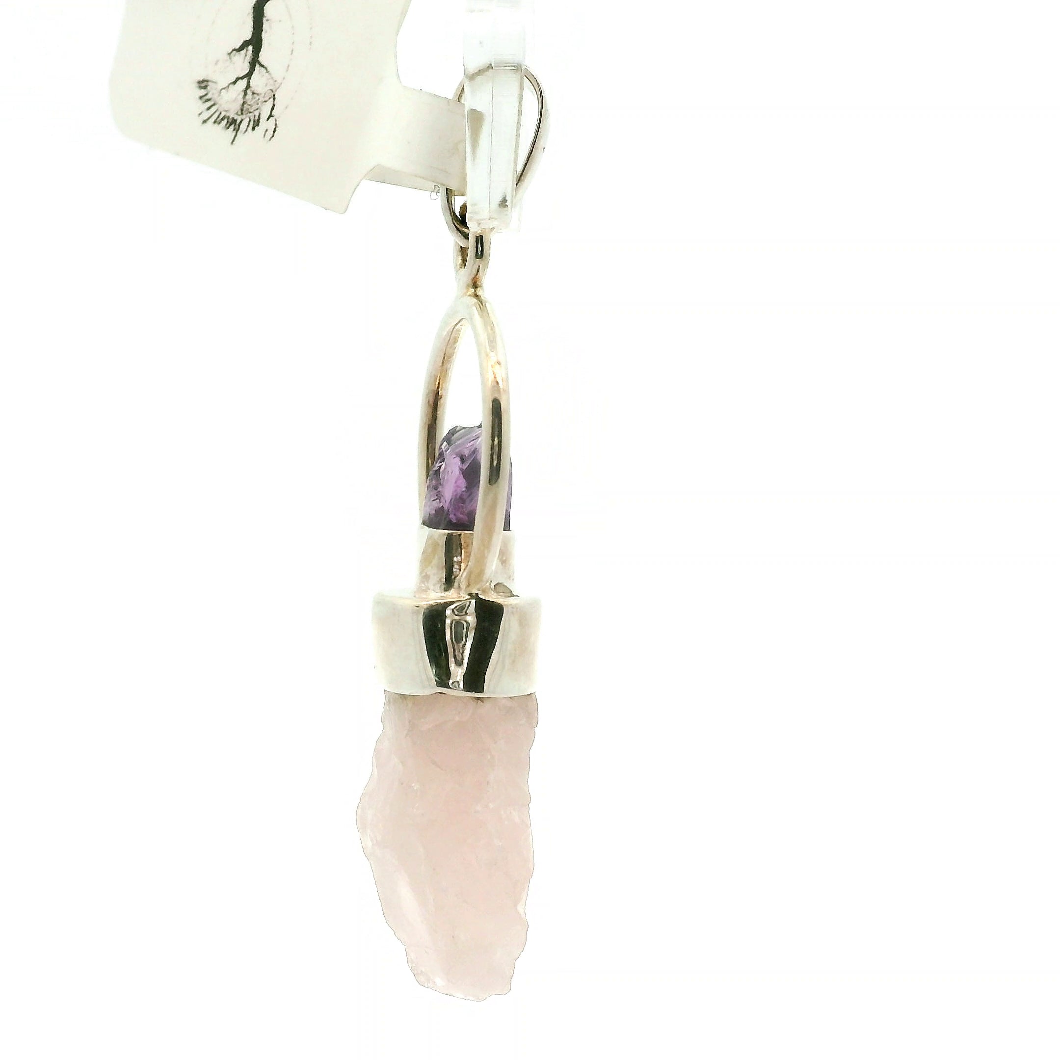 Amethyst and Rose Quartz Pendant .925 Silver for Intuition, Self-Love and Compassion