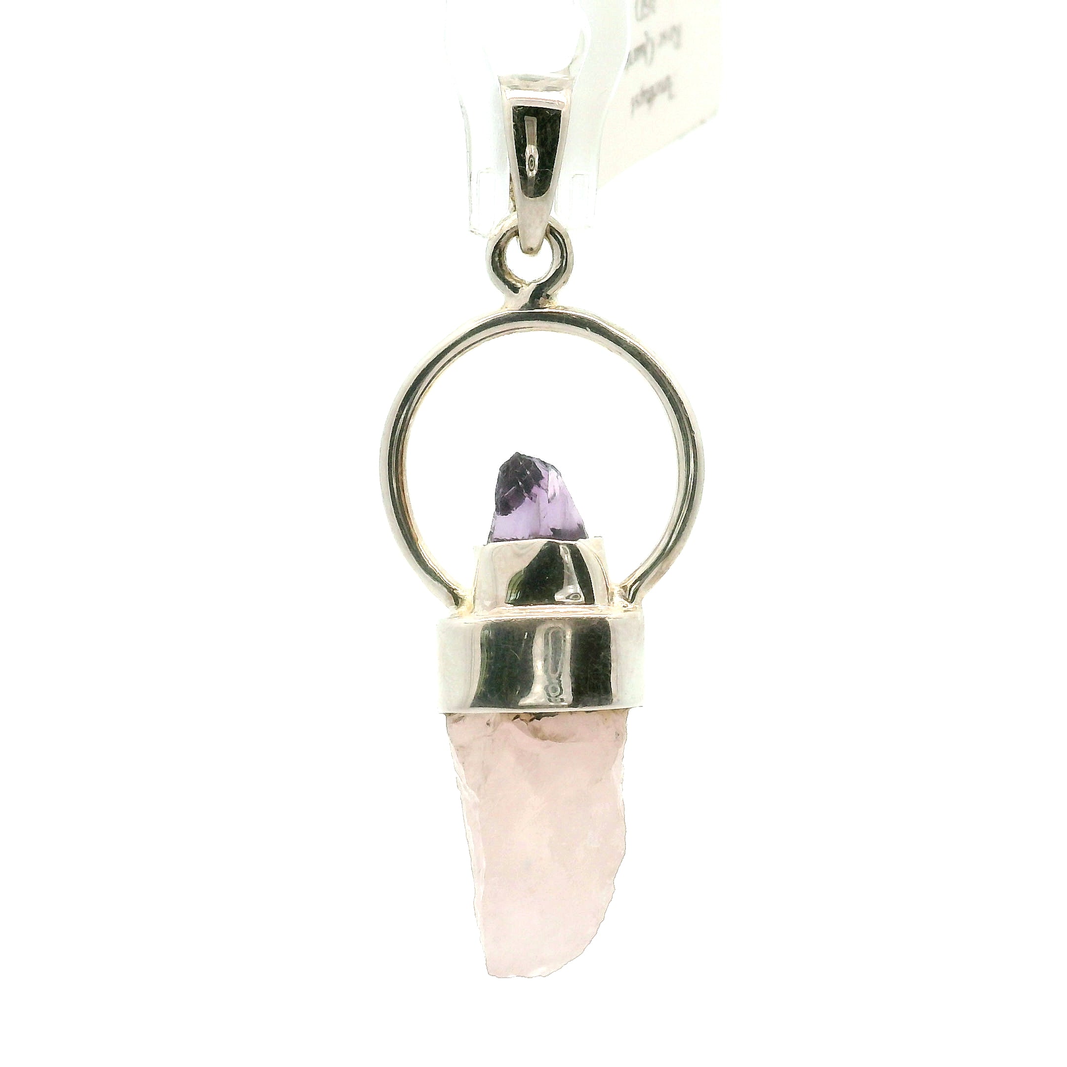 Amethyst and Rose Quartz Pendant .925 Silver for Intuition, Self-Love and Compassion