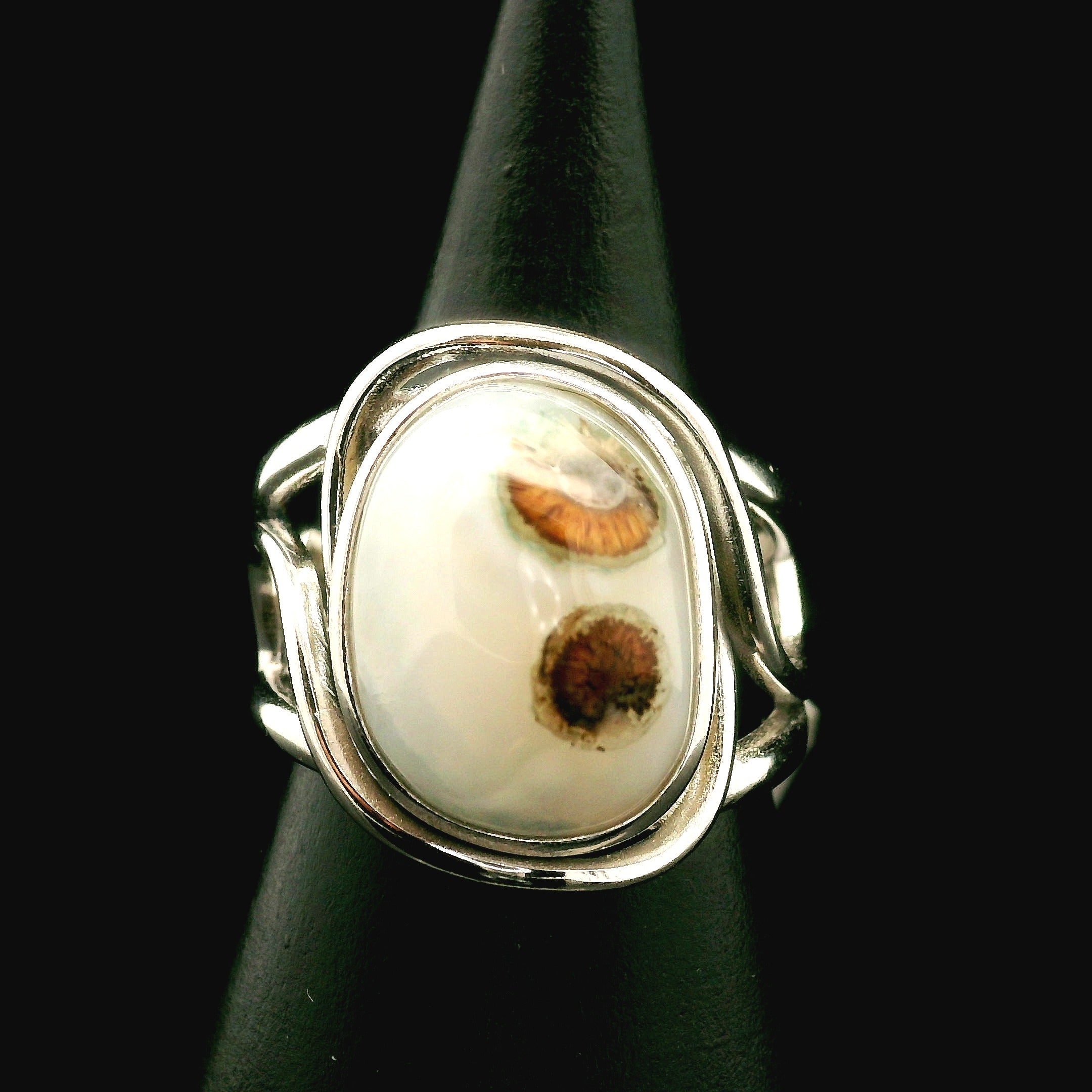 Orbicular Jasper Cuff Ring .925 Silver for Joy and Peace
